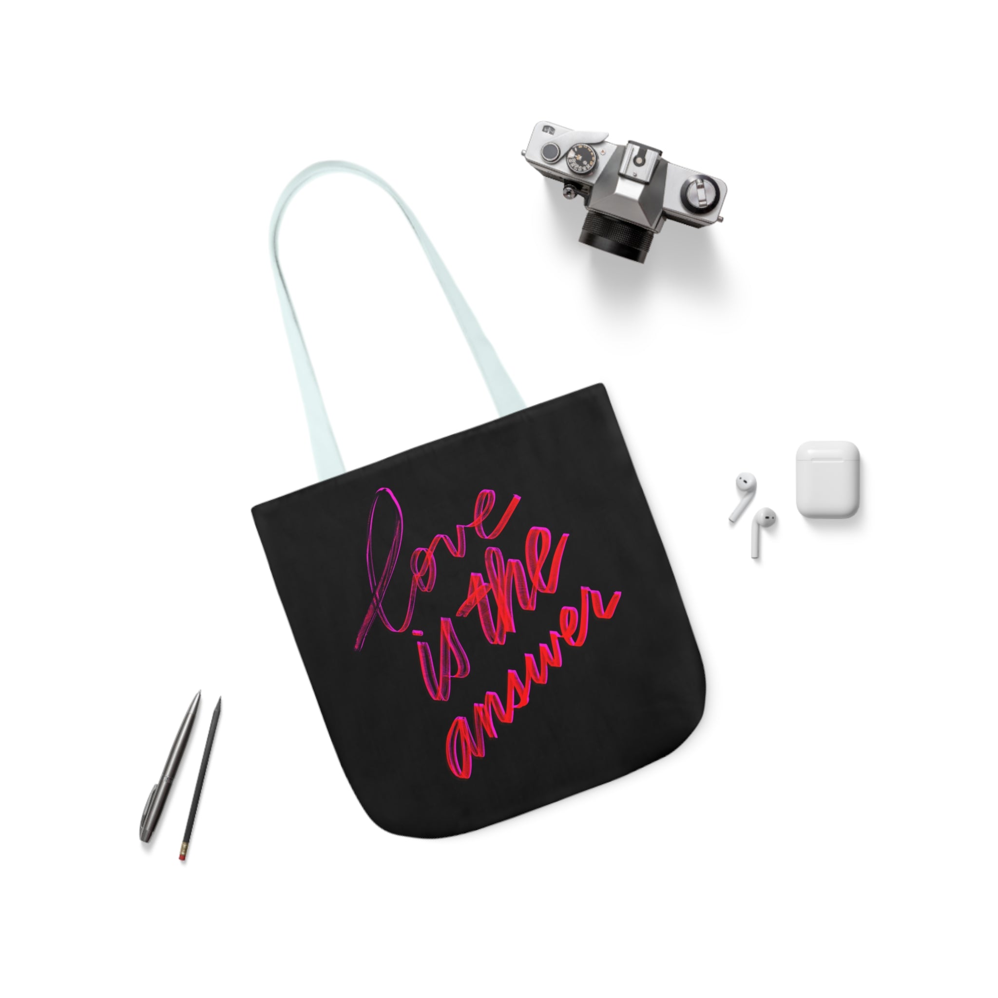 LOVE IS THE ANSWER Canvas Tote Bag, 5-Color Straps