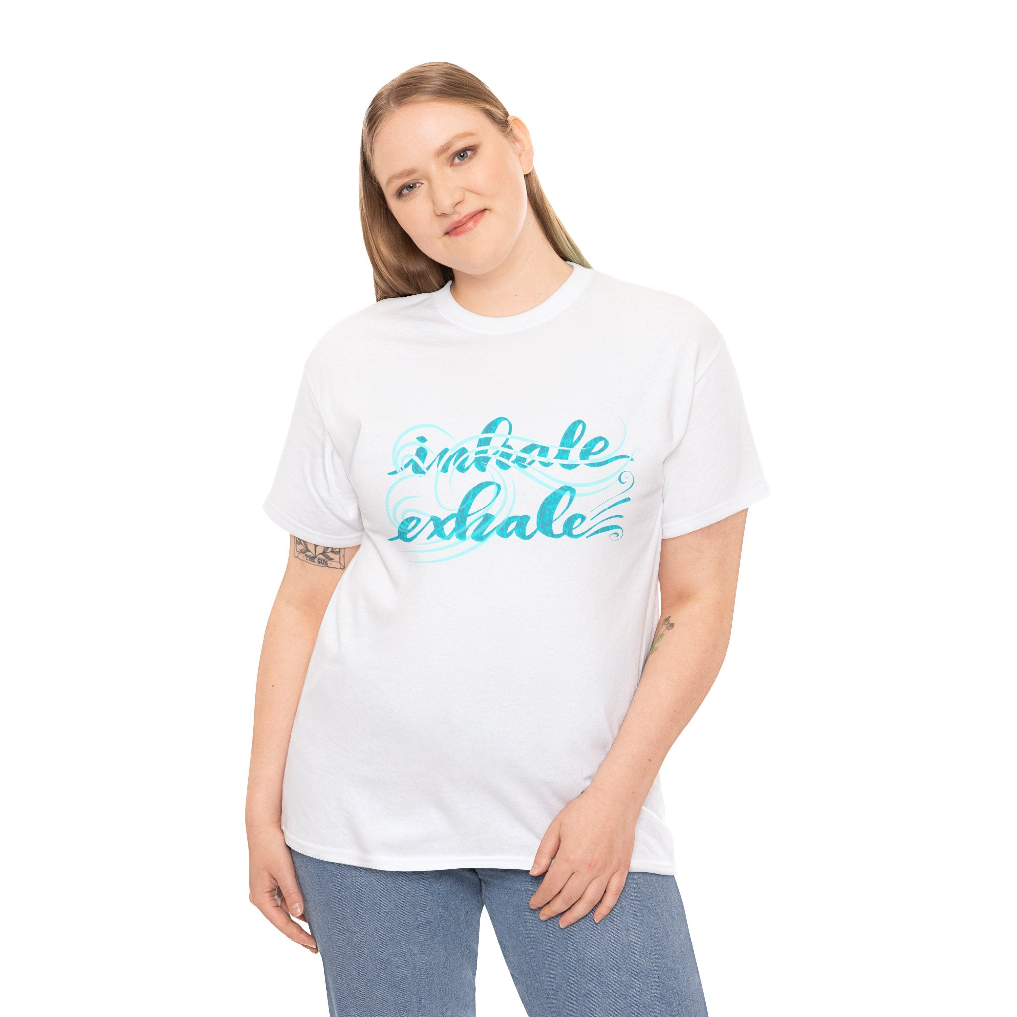 Heavy Cotton Tee - "Inhale Exhale" Relaxation Graphic Tee