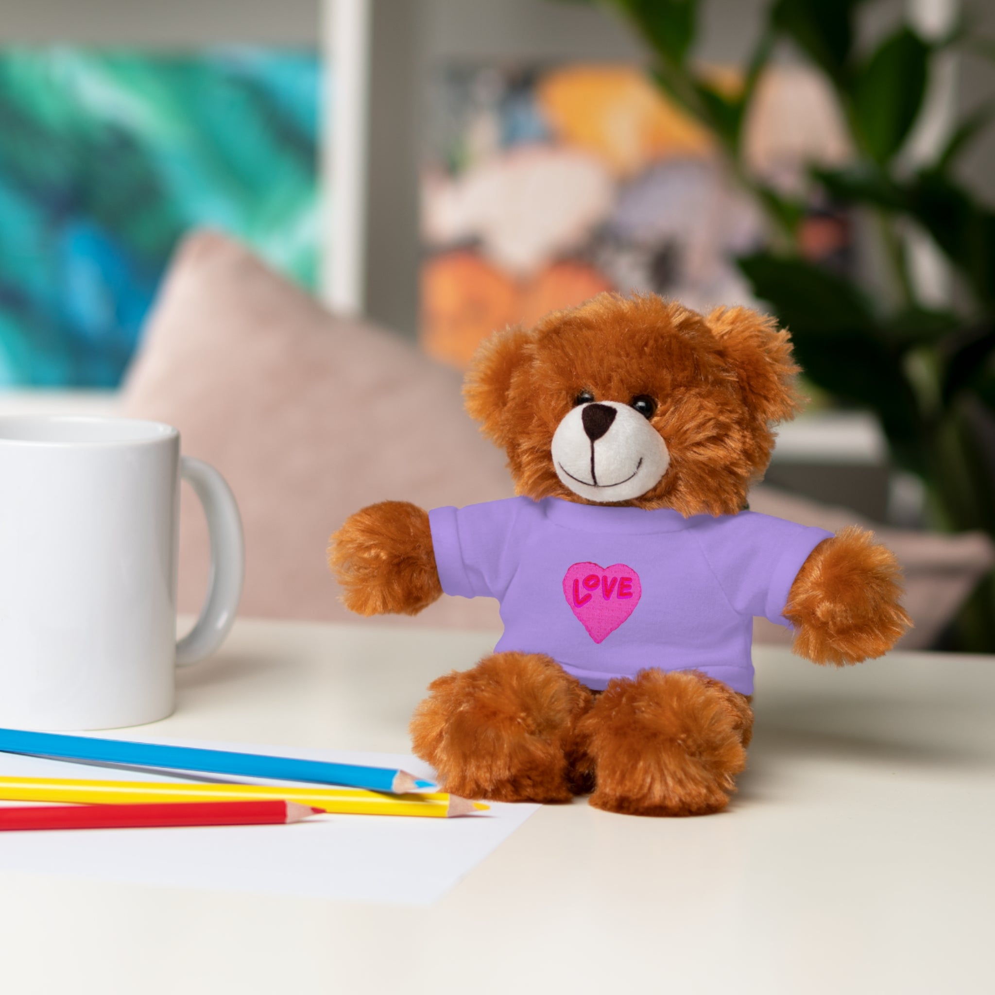 Love Bear Stuffed Animal in Custom Tee - Perfect Gift for Kids and Occasions