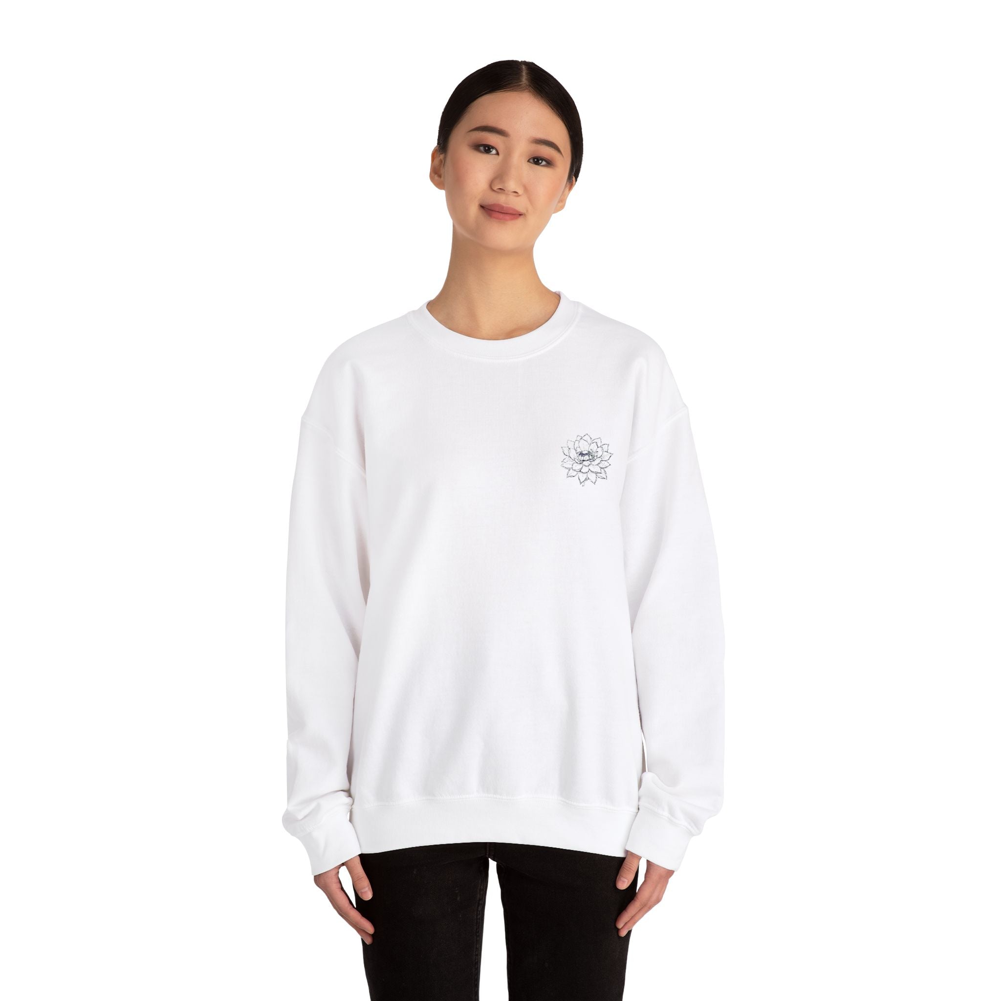 Embroidered Lotus Flower Unisex Crewneck Sweatshirt - Cozy & Stylish