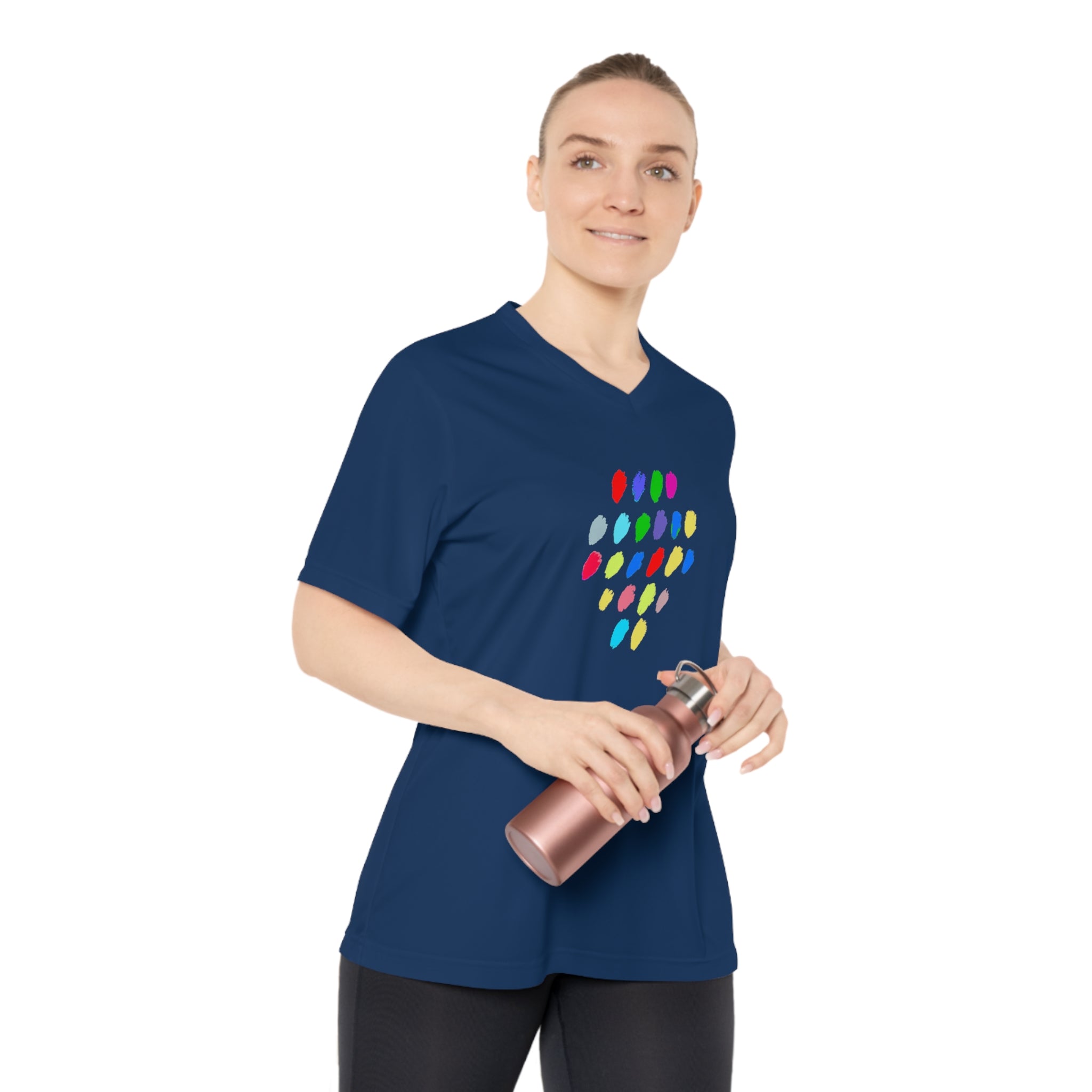 Colorful Dot Women's Performance V-Neck T-Shirt – Activewear for Fitness Enthusiasts