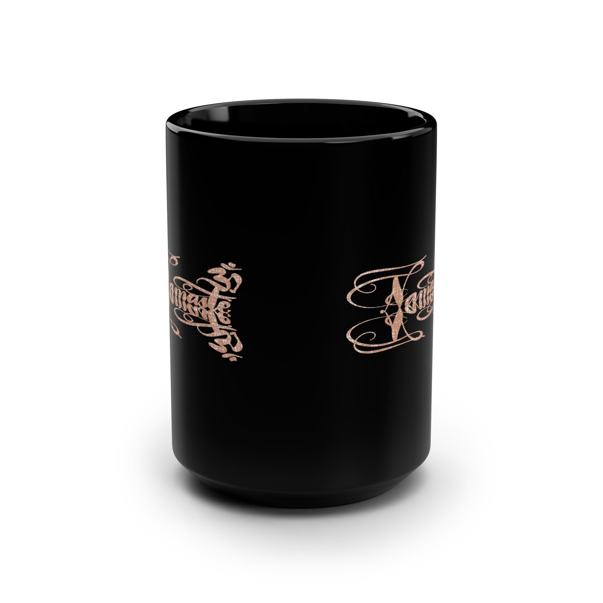 15oz Black Mug —Namaste Yoga-Inspired Ceramic Coffee Mug