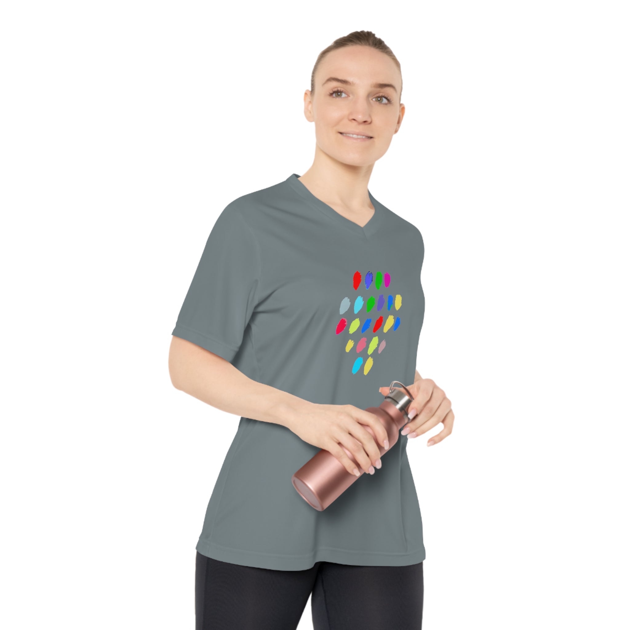 Colorful Dot Women's Performance V-Neck T-Shirt – Activewear for Fitness Enthusiasts