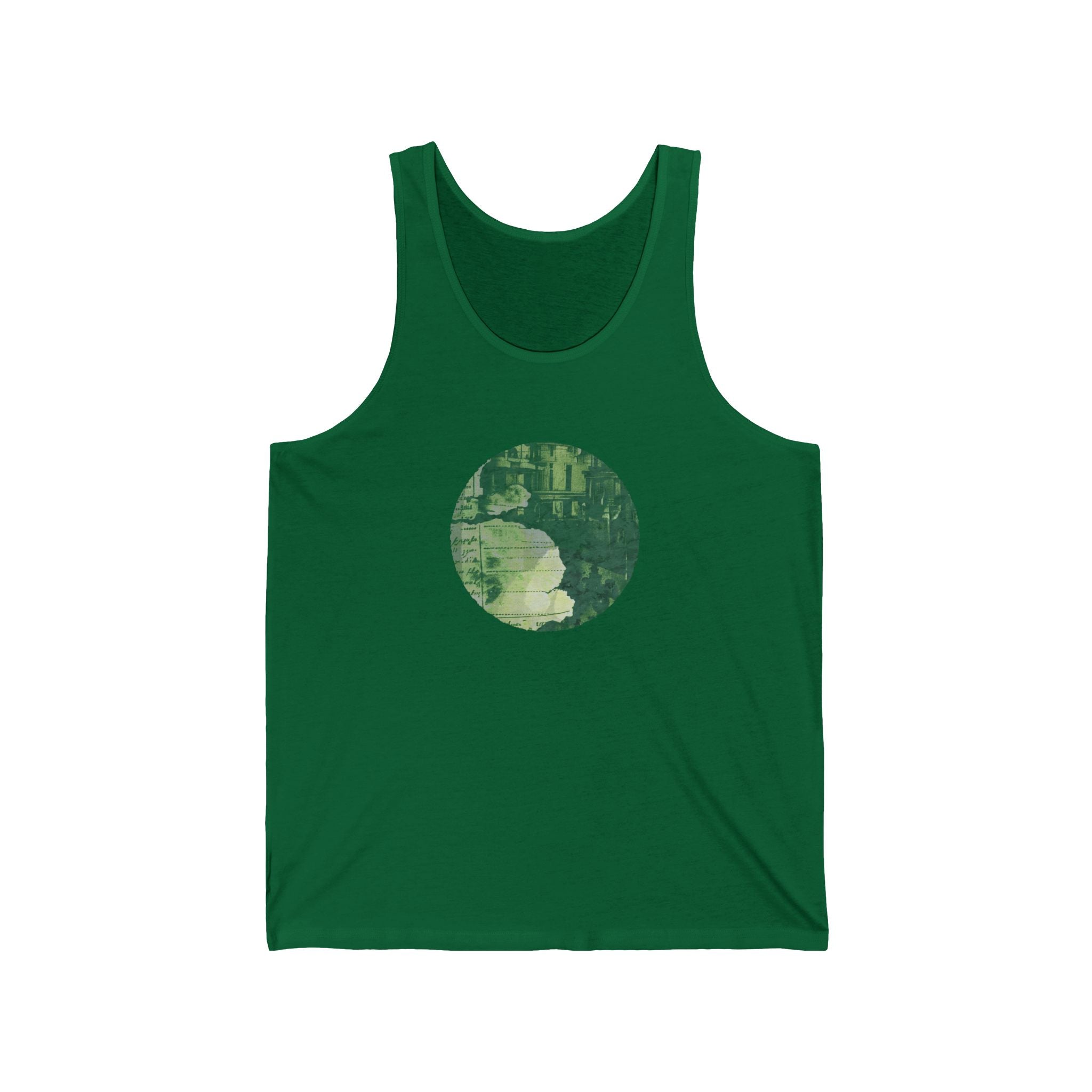 Eco-Friendly Unisex Jersey Tank with Abstract Green Design