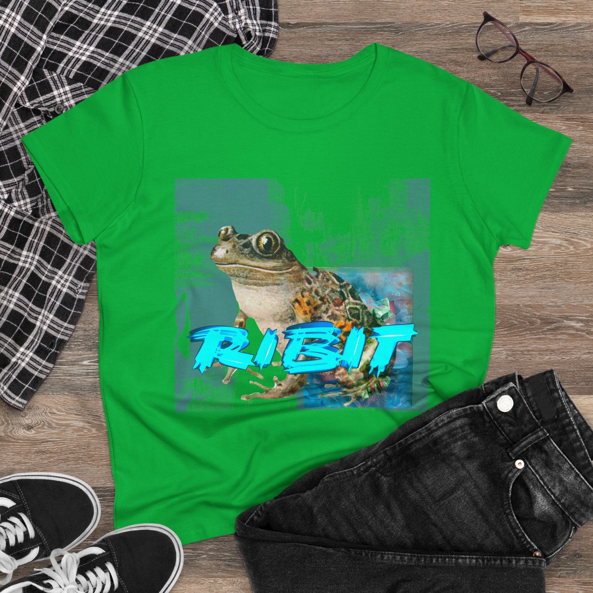 RIBIT Frog Graphic Tee – Fun Women’s Midweight Cotton Shirt