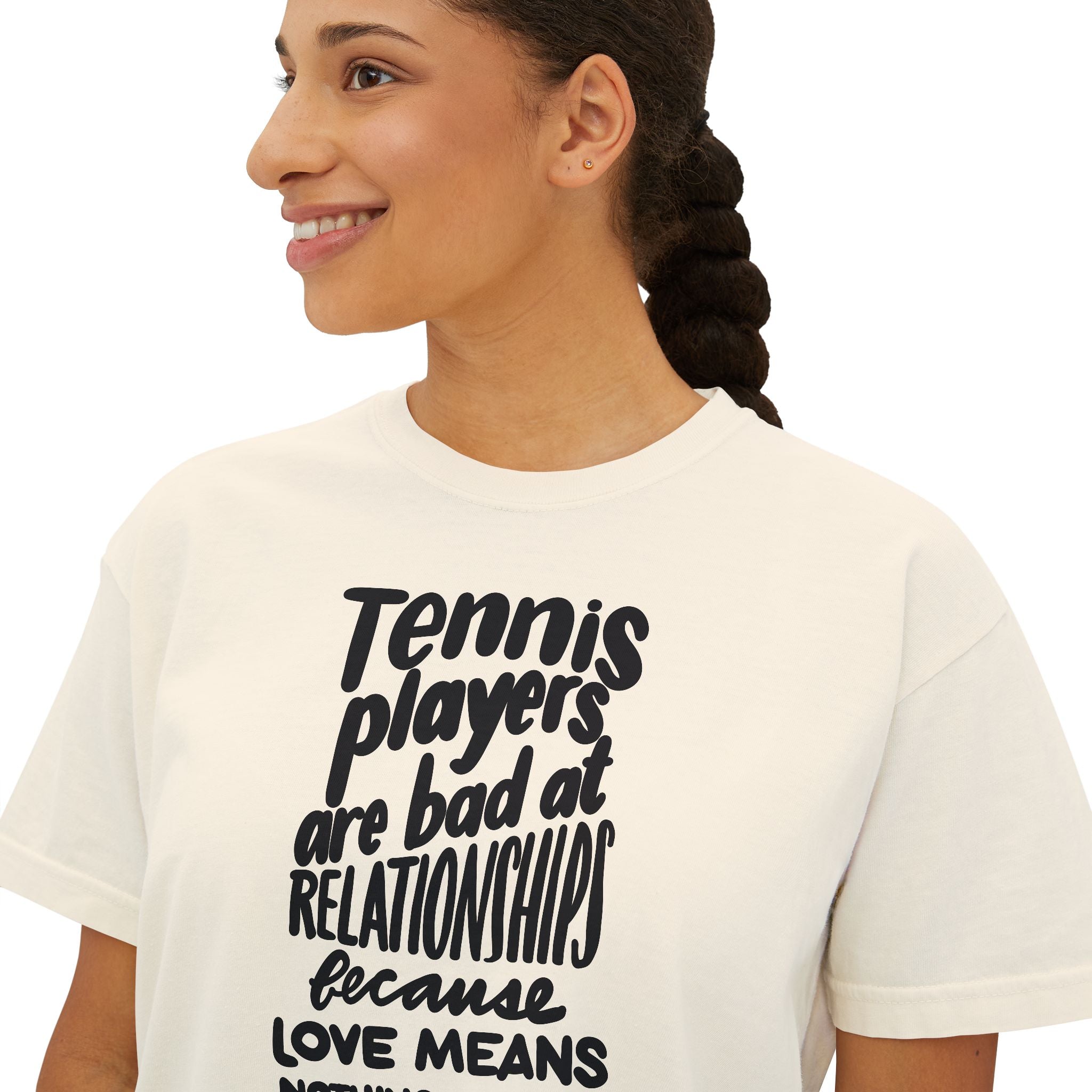 Humorous Women's Boxy Tee - 'Tennis Players are Bad at Relationships'