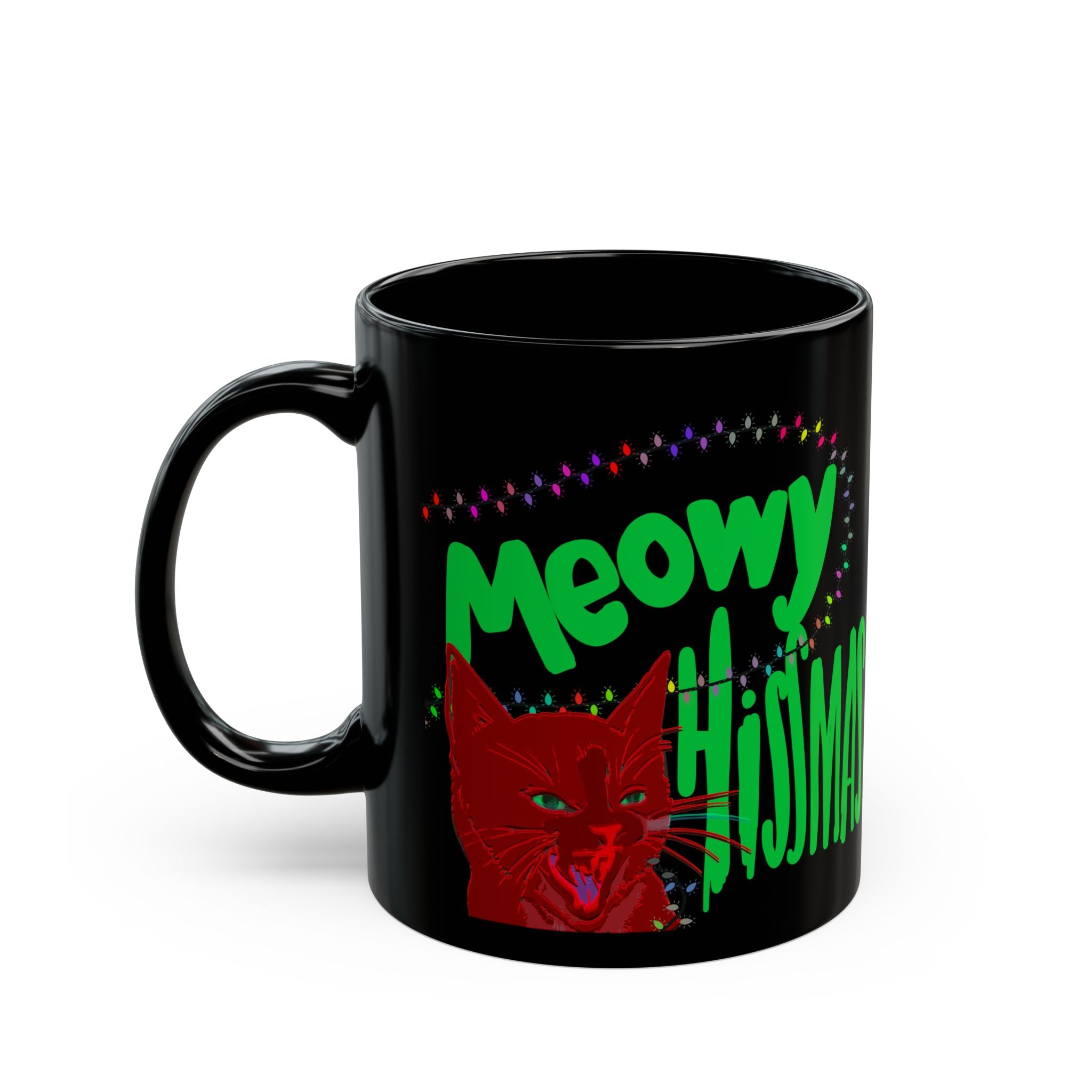 MEOWY HISSMAS Black Mug (11oz)