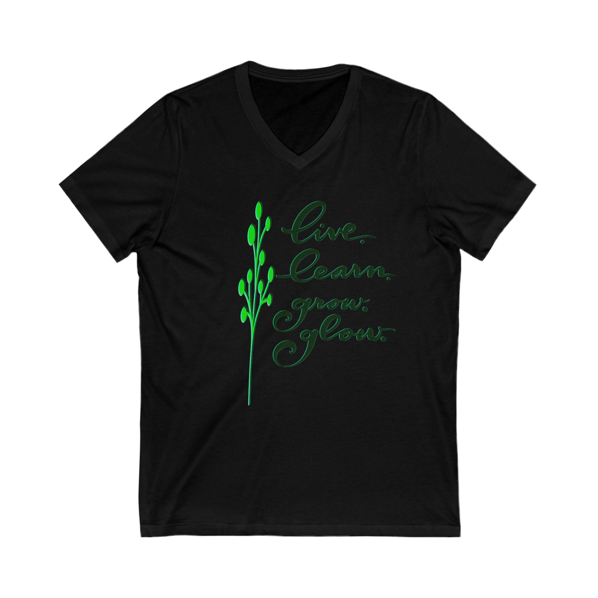 Inspirational V-Neck Tee - Live, Learn, Grow, Glow