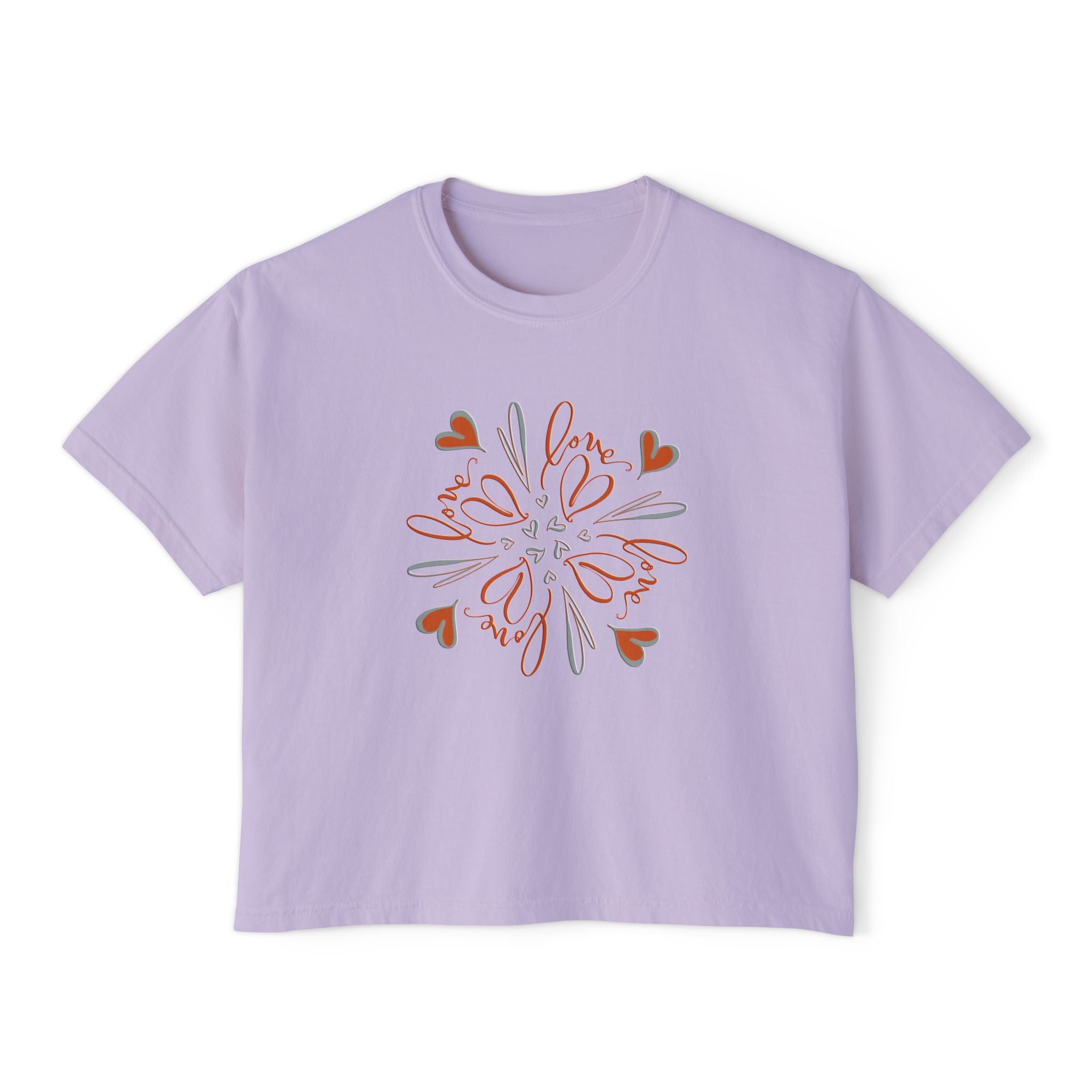 Women's Boxy Tee — Floral Heart Mandala Graphic