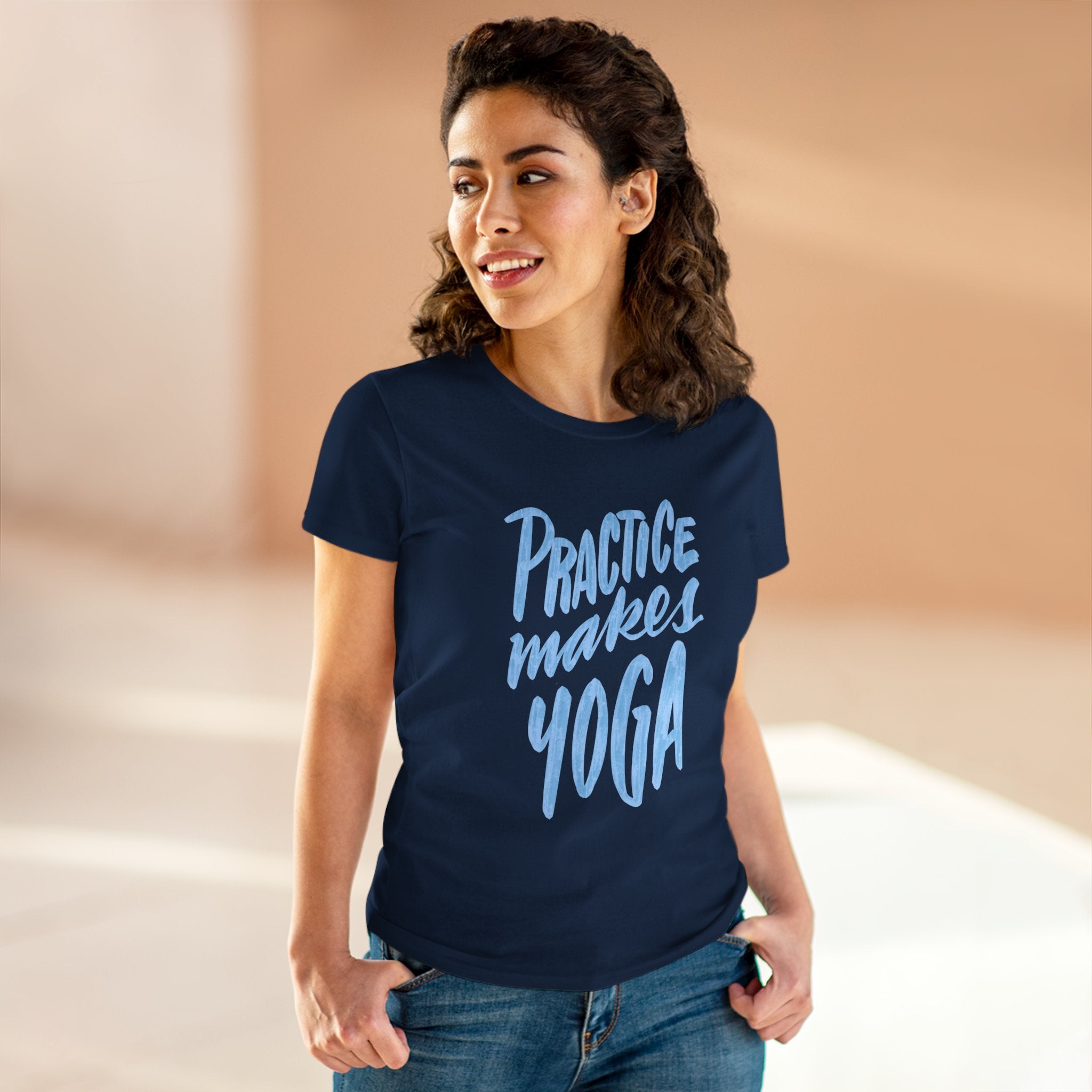 Women's Yoga Cotton Tee - "Practice Makes Yoga" Shirt, Fitness Apparel, Gift for Yogis, Cozy Casual Wear, Motivational T-Shirt