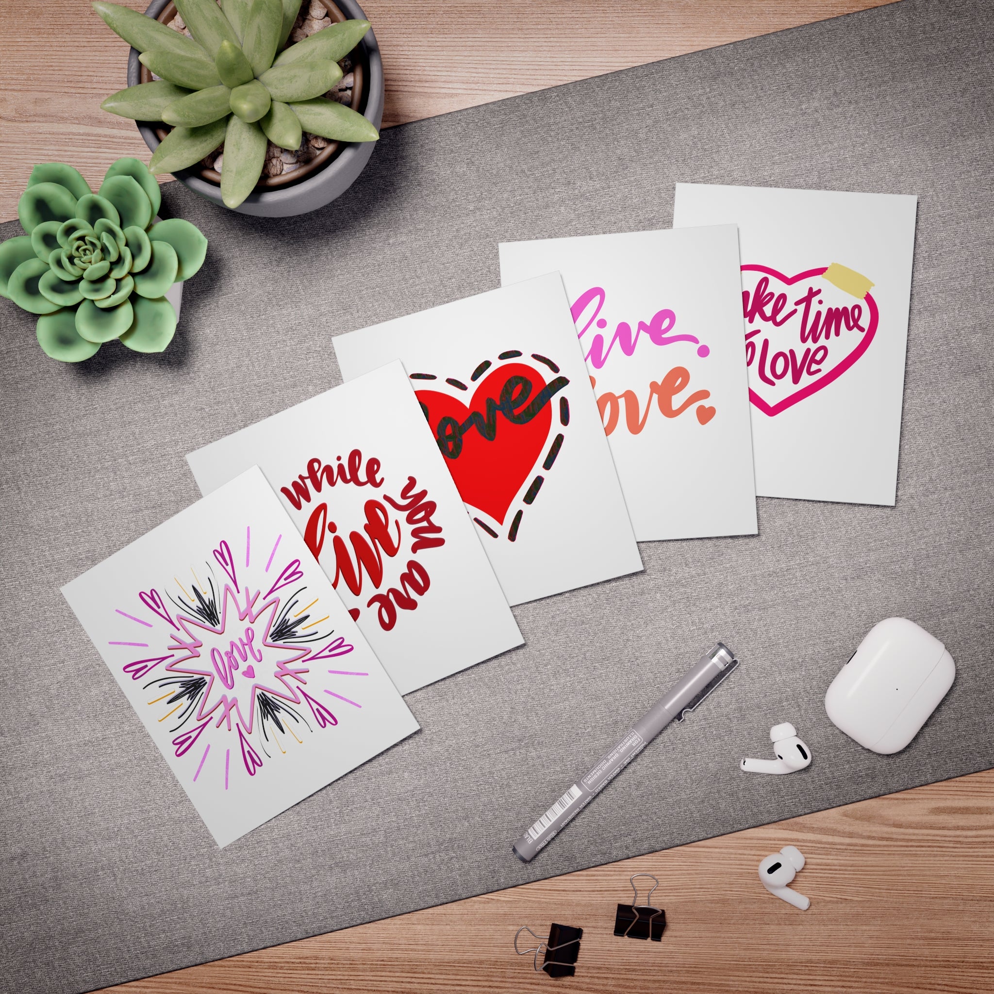Greeting Card Set with Hand Drawn Designs (5-Pack)