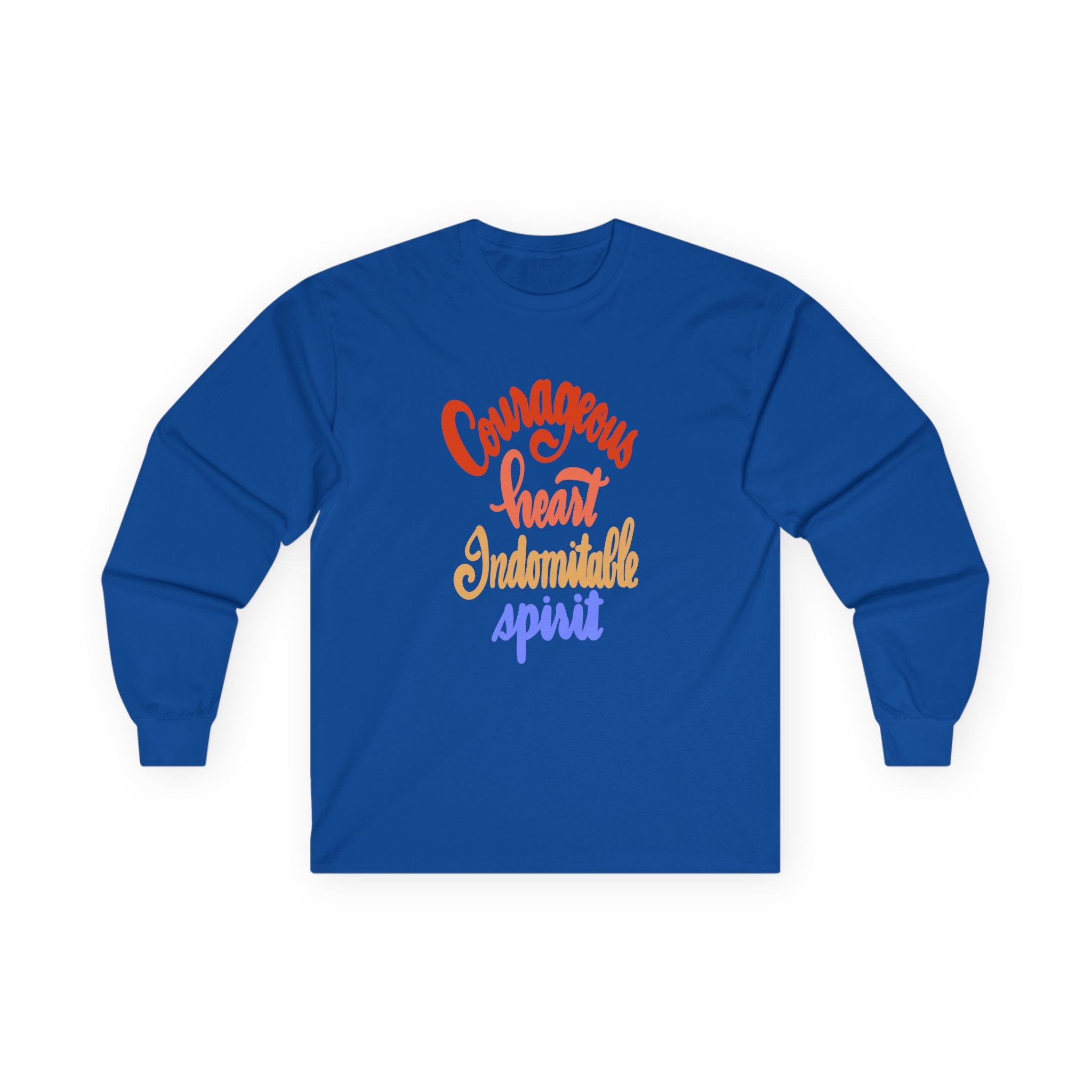 Inspirational Long Sleeve Tee - "Courageous Heart, Indomitable Spirit" - Unisex Ultra Cotton