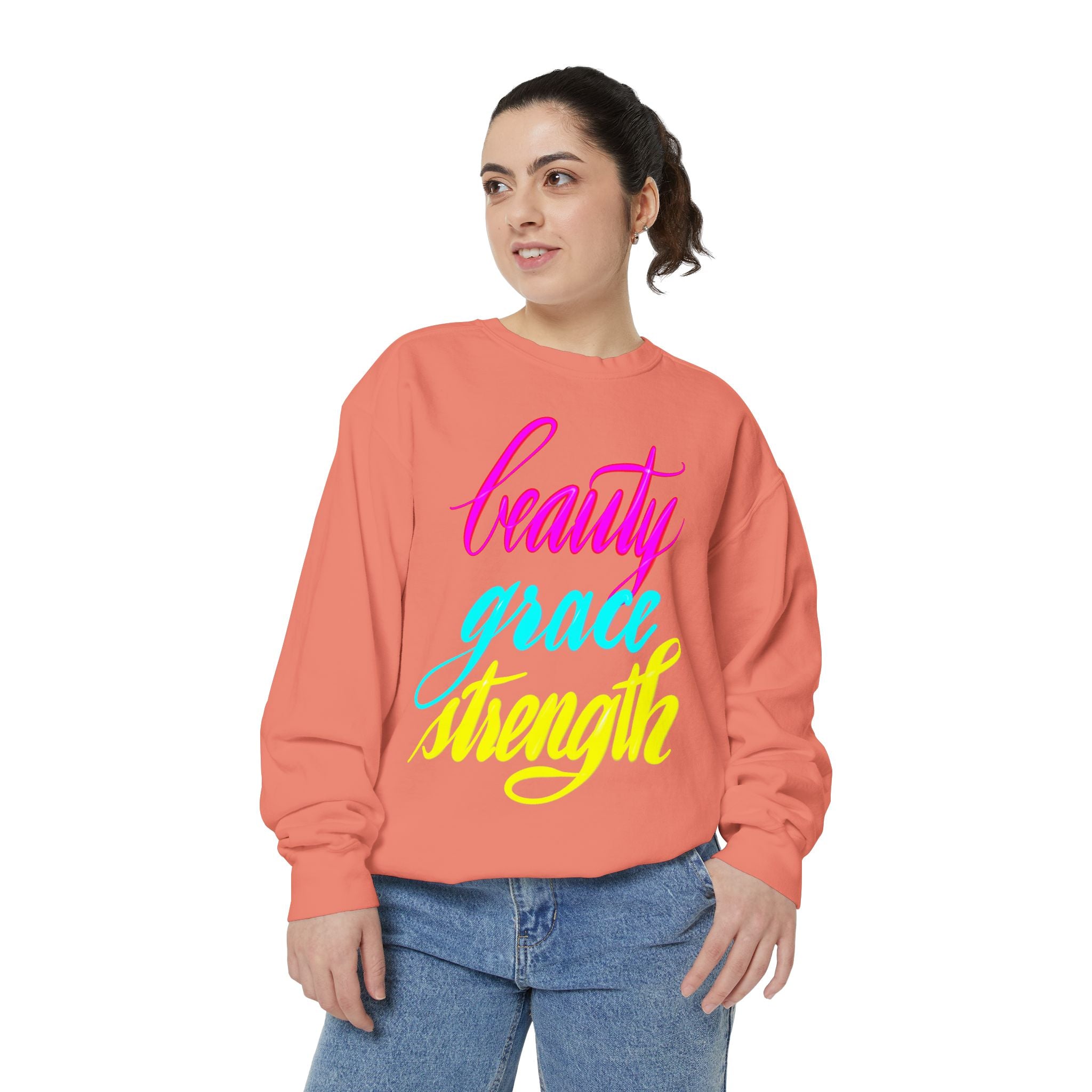 BEAUTY GRACE STRENGTH Garment-Dyed Sweatshirt