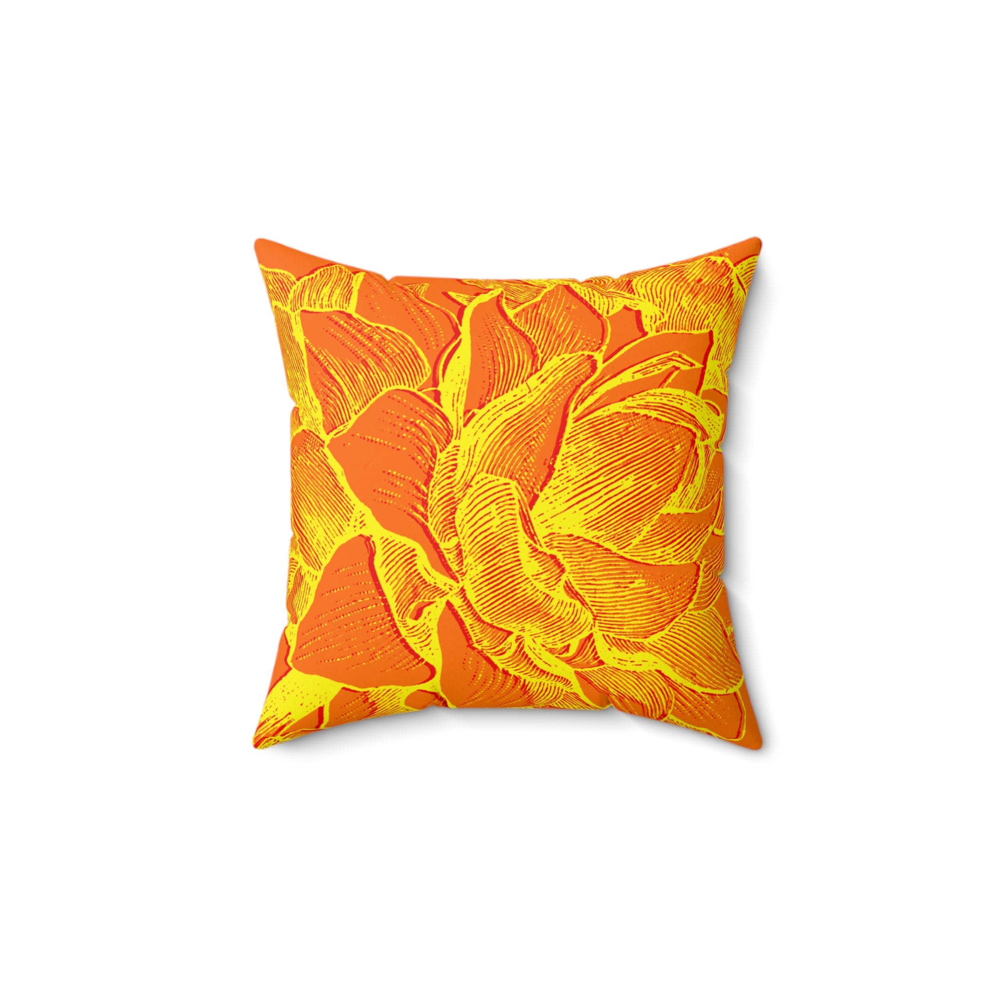Vibrant Floral Square Pillow - Bright Orange and Yellow Design