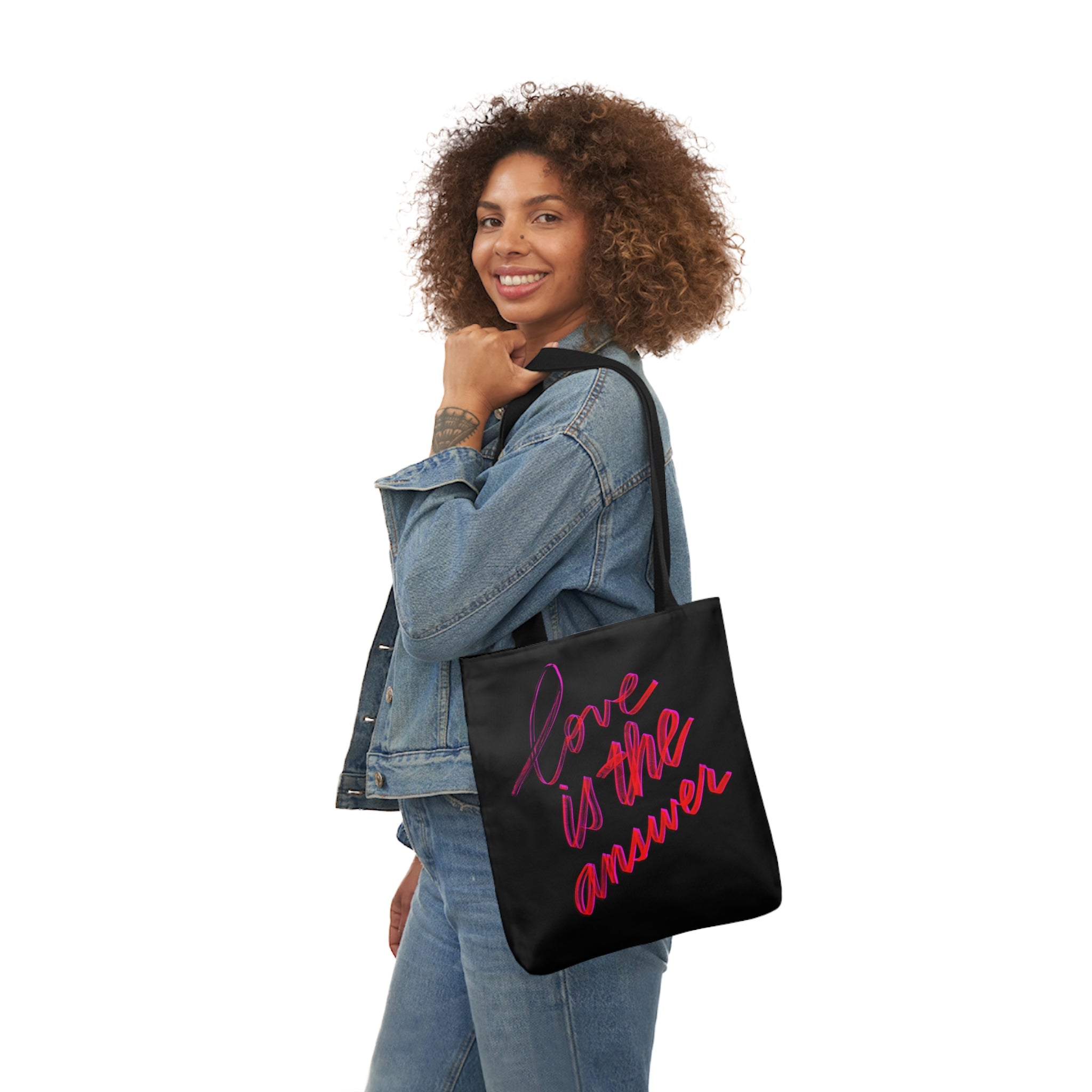 LOVE IS THE ANSWER Canvas Tote Bag, 5-Color Straps