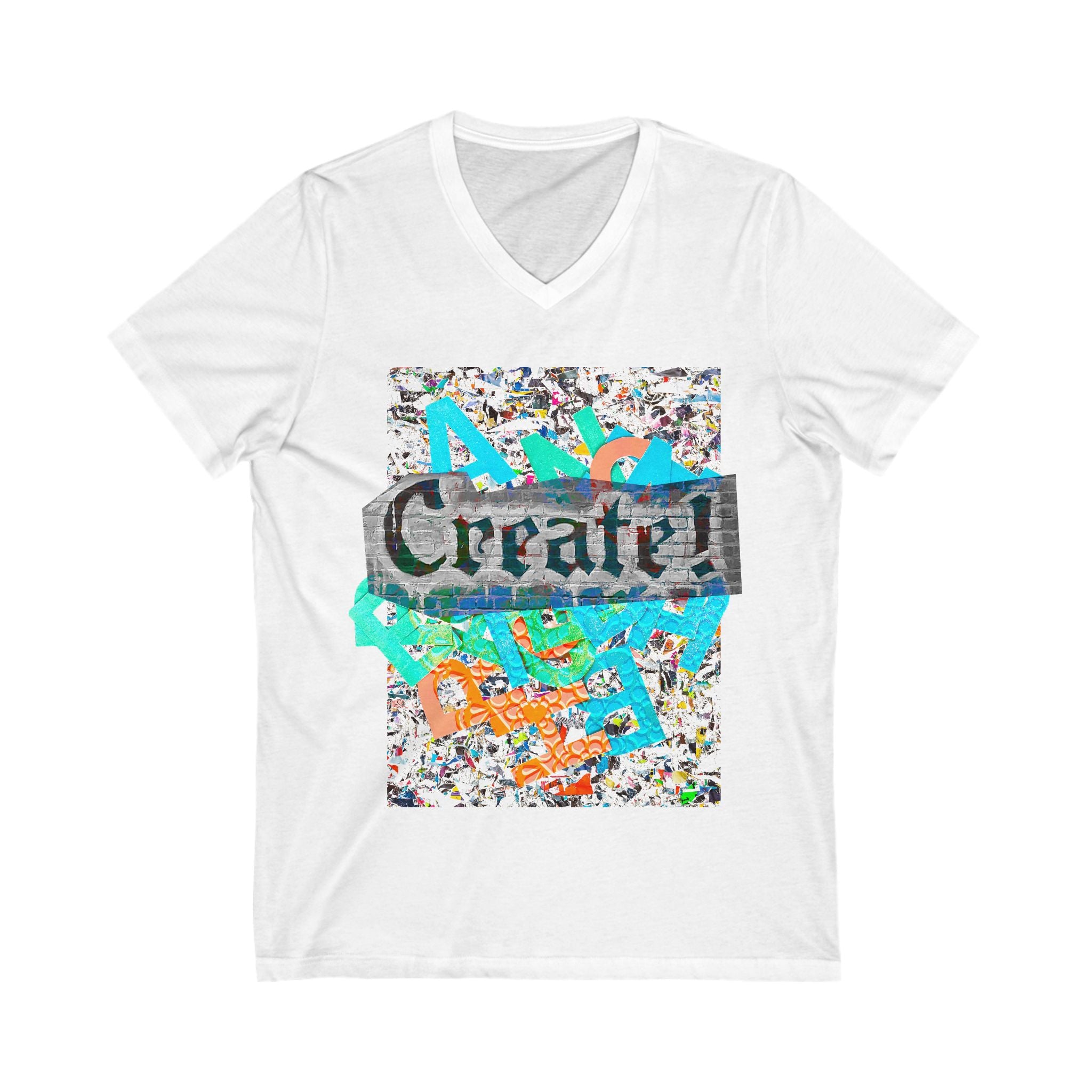 Creative V-Neck Tee for Art Lovers - Bright Abstract Design