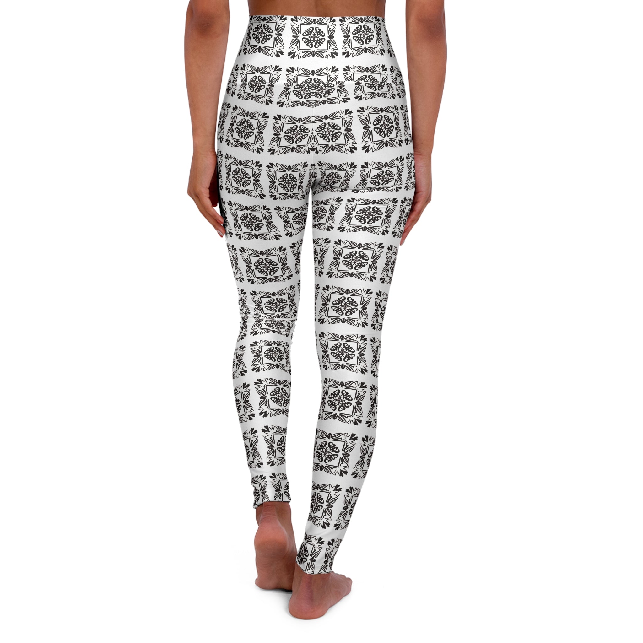 Bohemian Floral High Waisted Yoga Leggings - hand-drawn pattern
