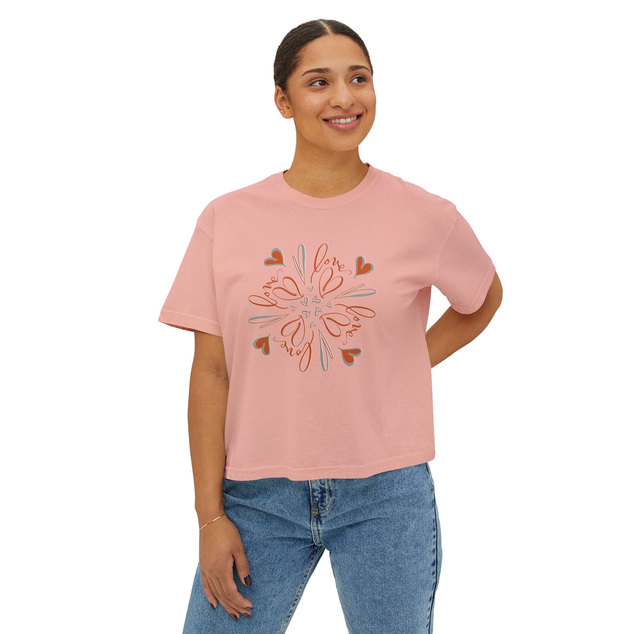 Women's Boxy Tee — Floral Heart Mandala Graphic