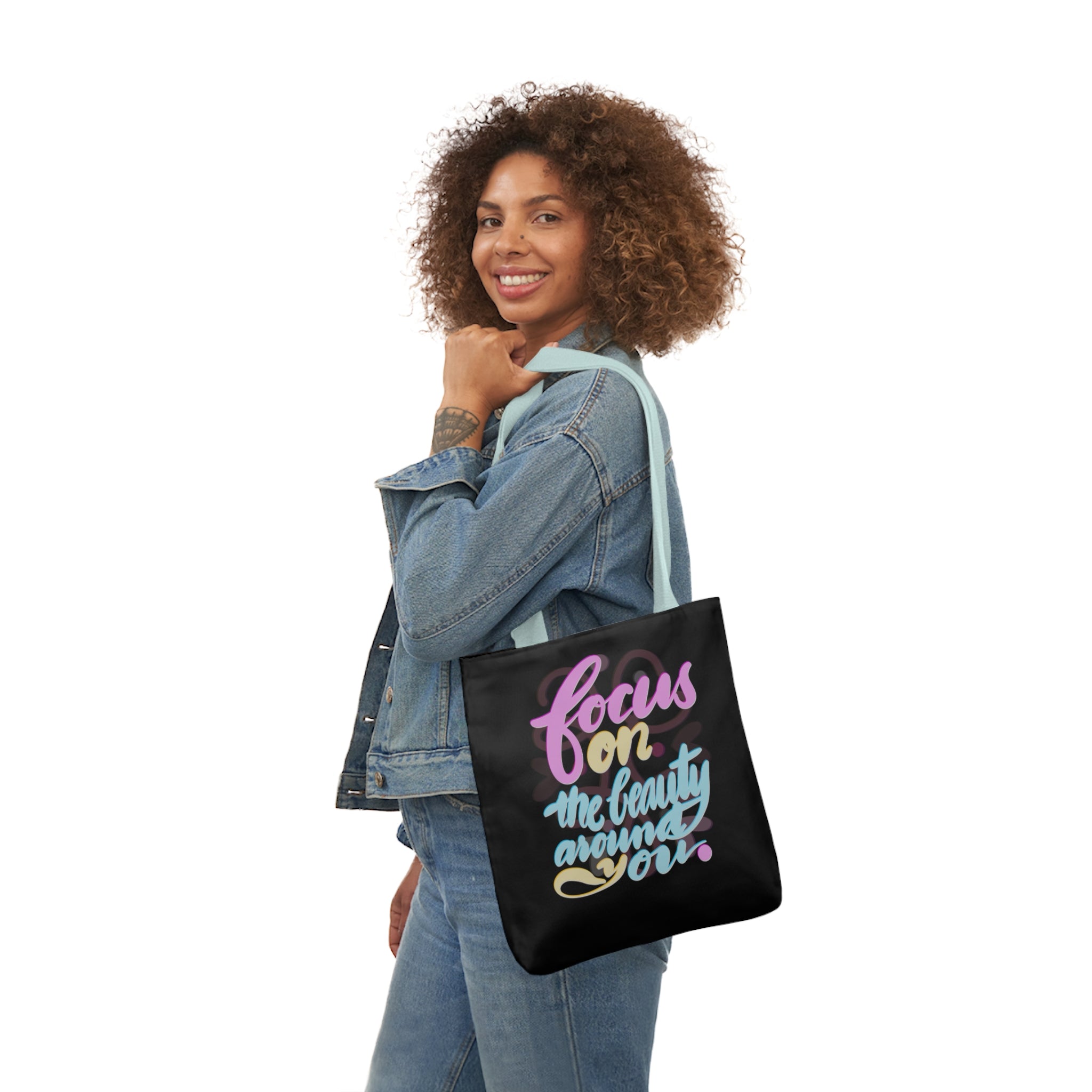FOCUS ON THE BEAUTY Canvas Tote Bag, 5-Color Straps