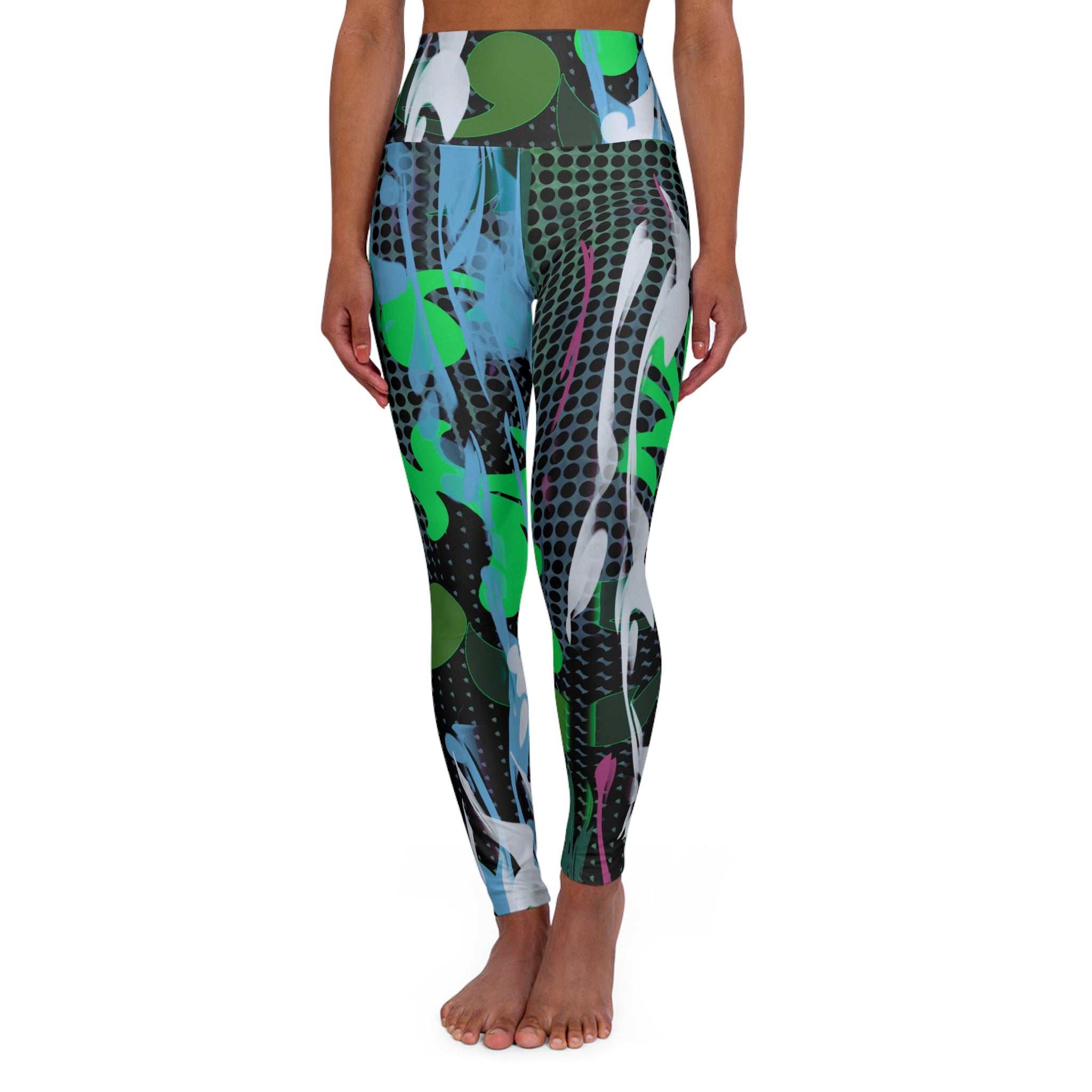 Eco-Friendly High Waisted Yoga Leggings - Colorful Abstract Design