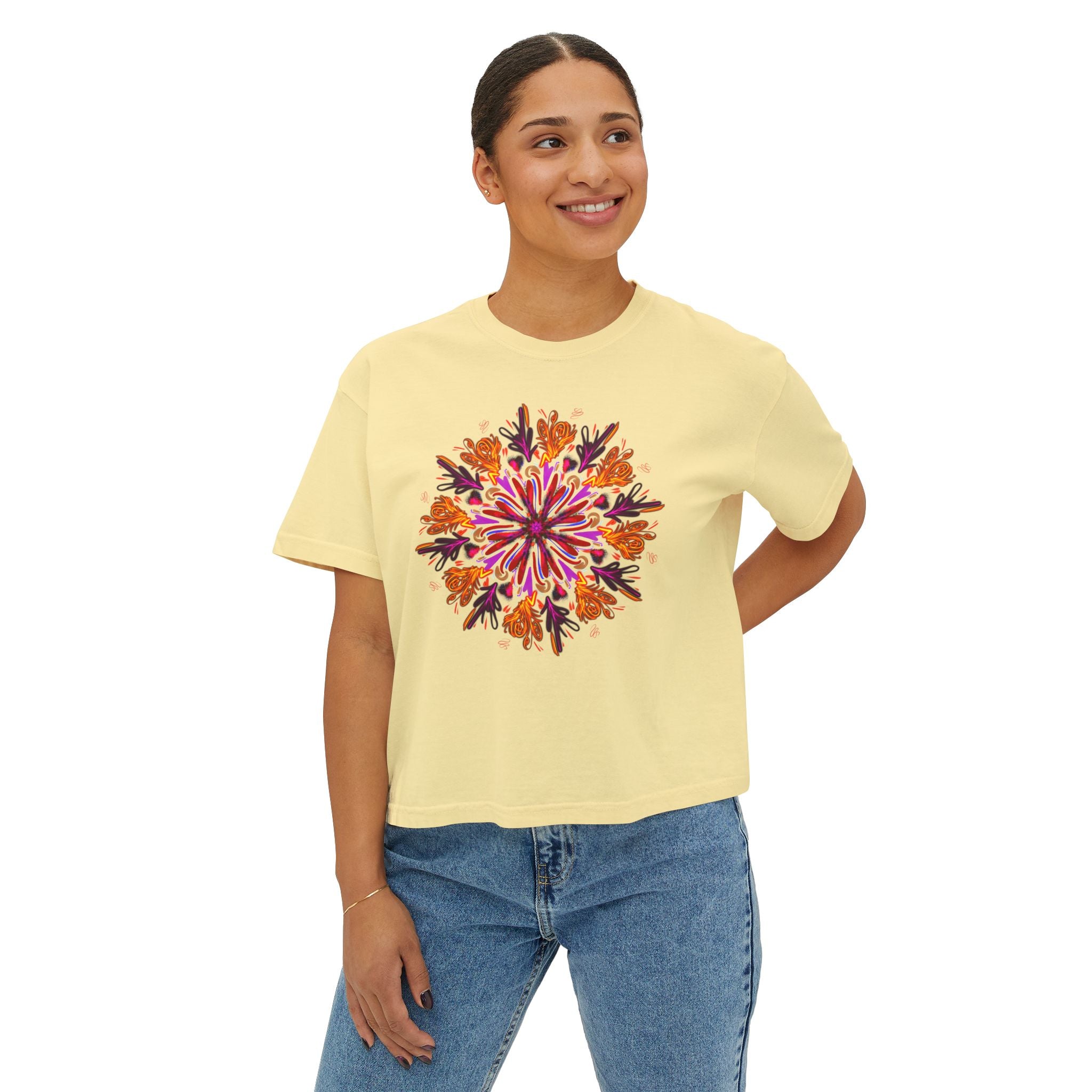 Floral Boxy Tee for Women - Bohemian Style T-Shirt