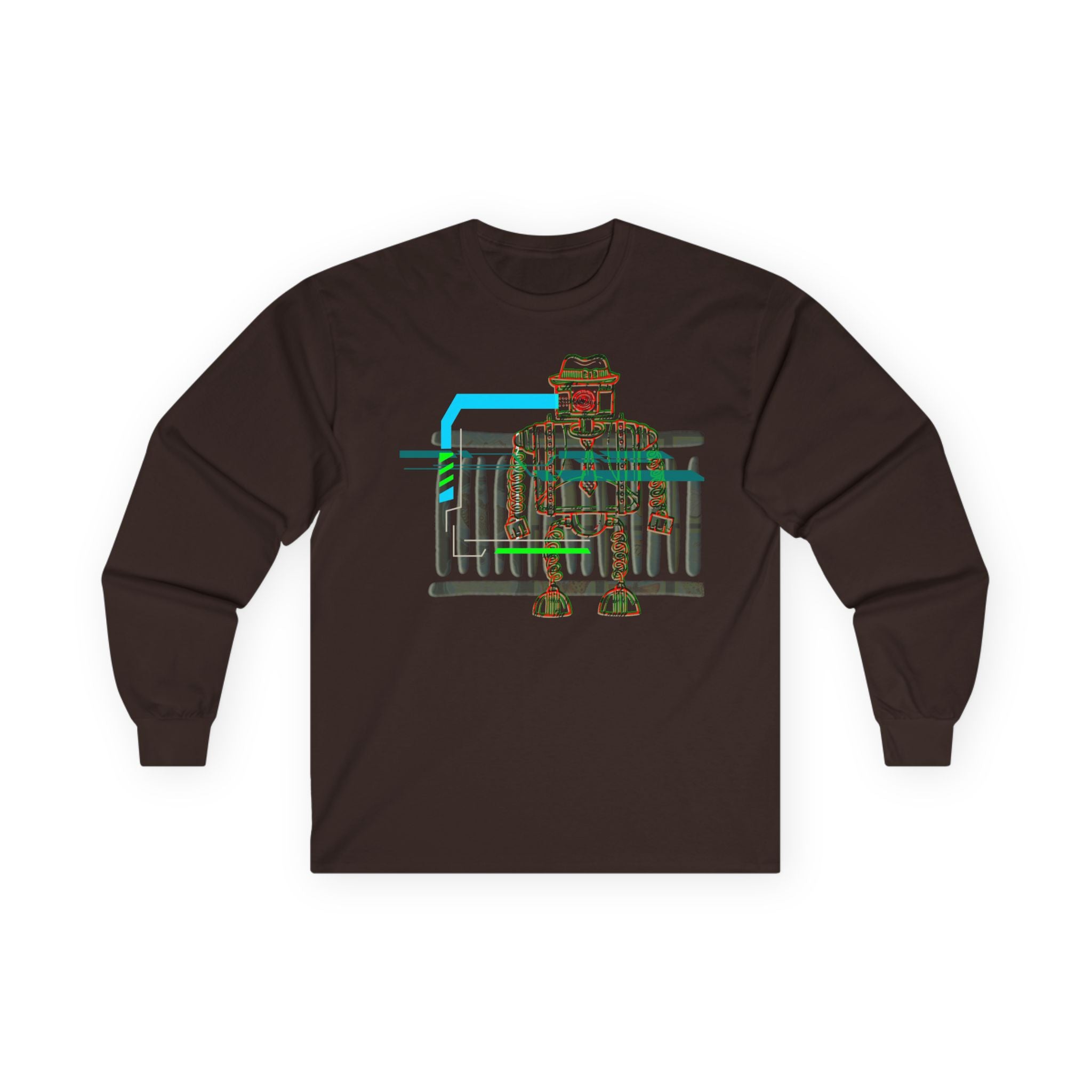 Whimsical Robot Long Sleeve Tee - Fun Unisex Cotton Shirt