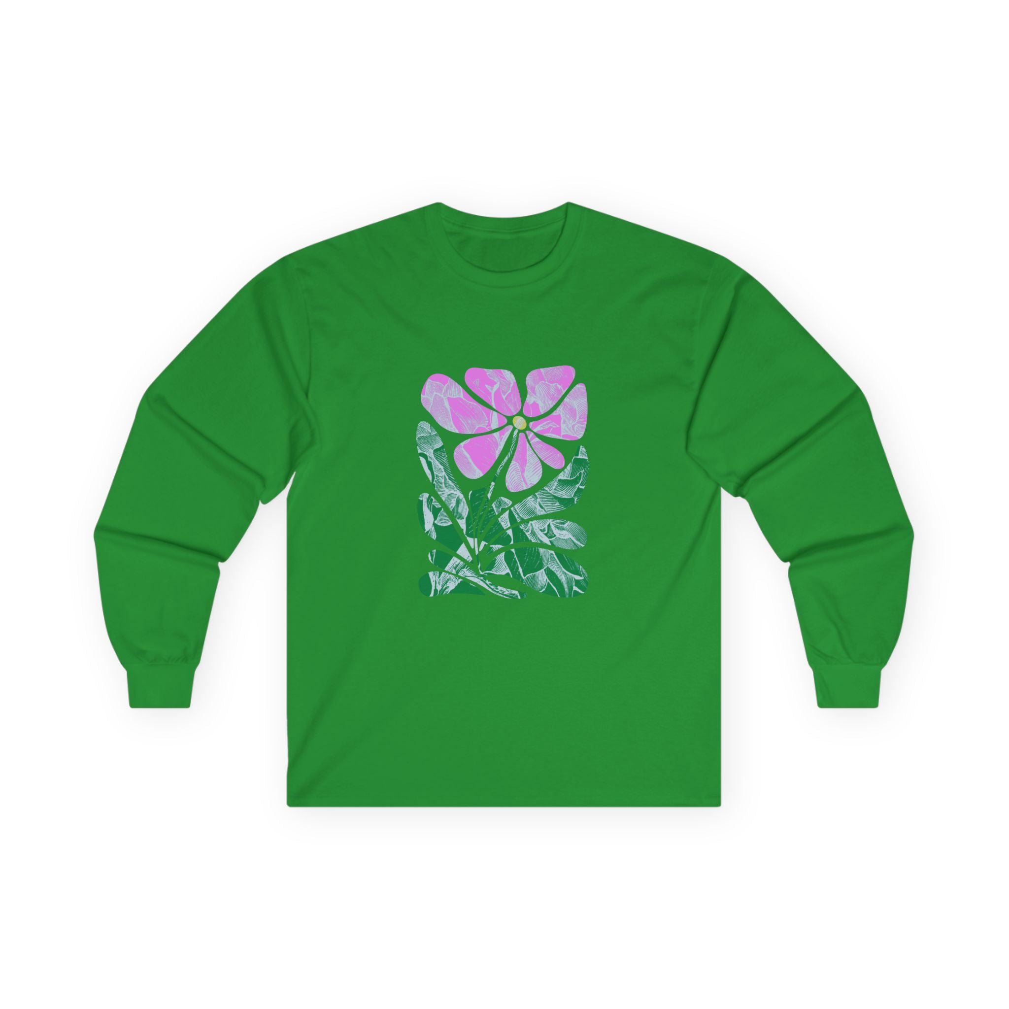 Floral Watercolor Long Sleeve Tee — Pink Bloom Graphic