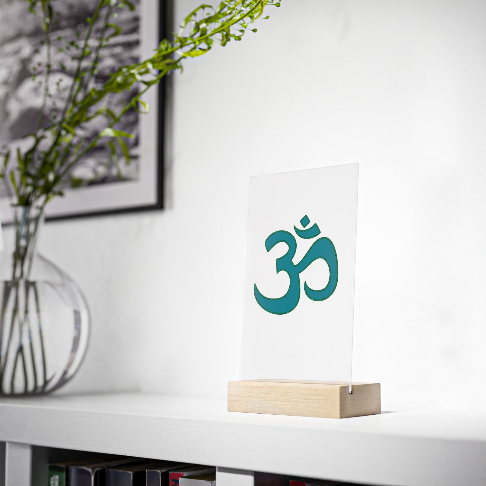 Inspirational Acrylic OM Sign with Wooden Stand - Spiritual Home Decor