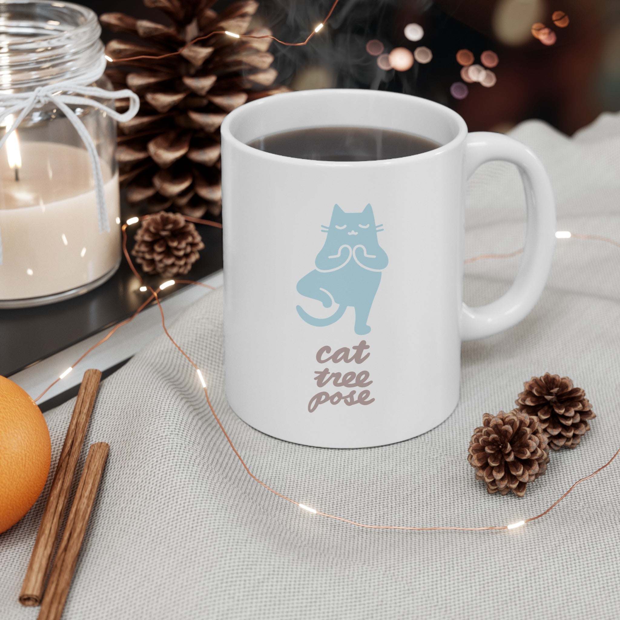 CAT TREE POSE Ceramic Mug, (11oz)