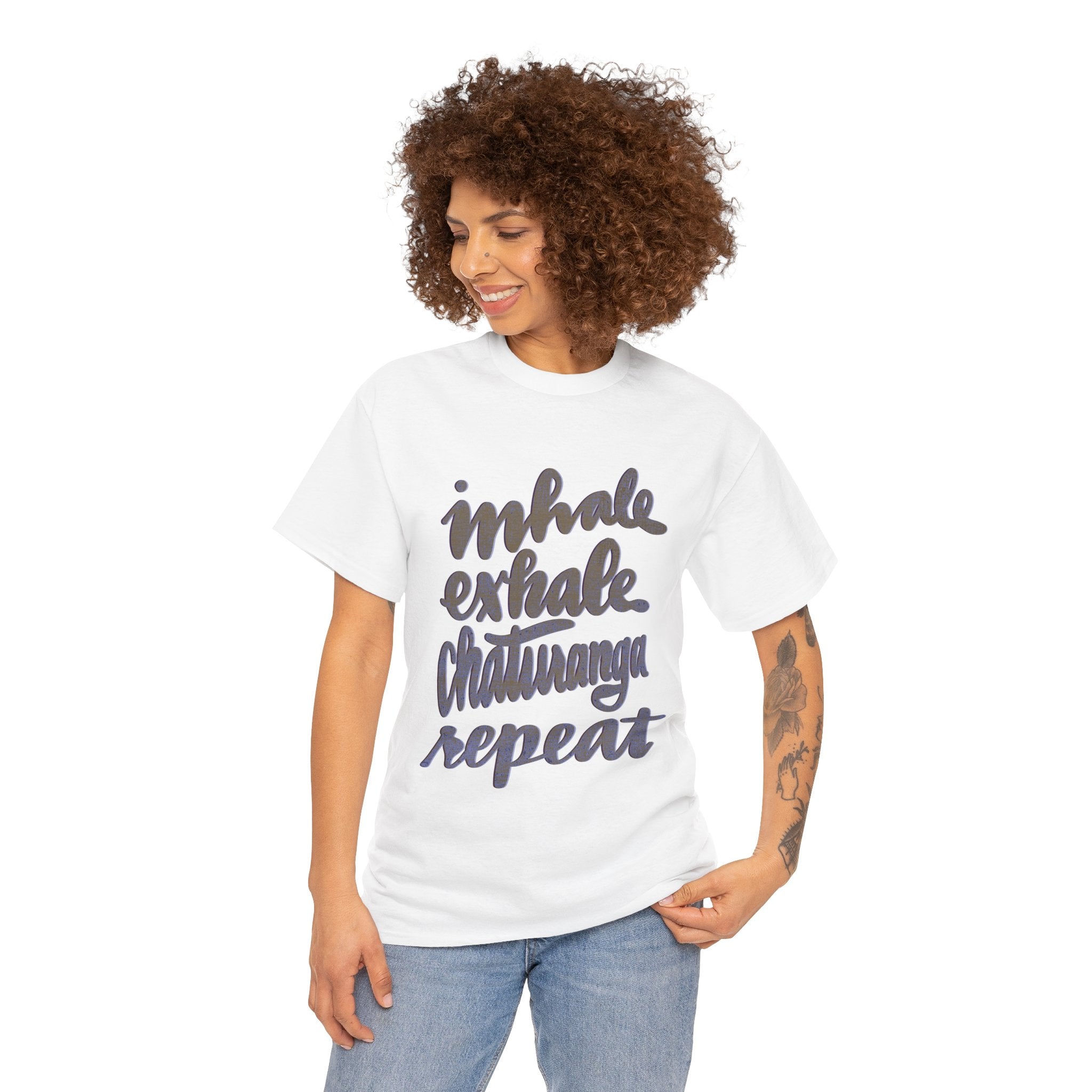 Mindful Yoga Unisex Heavy Cotton Tee - 'Inhale, Exhale, Chaturanga, Repeat'
