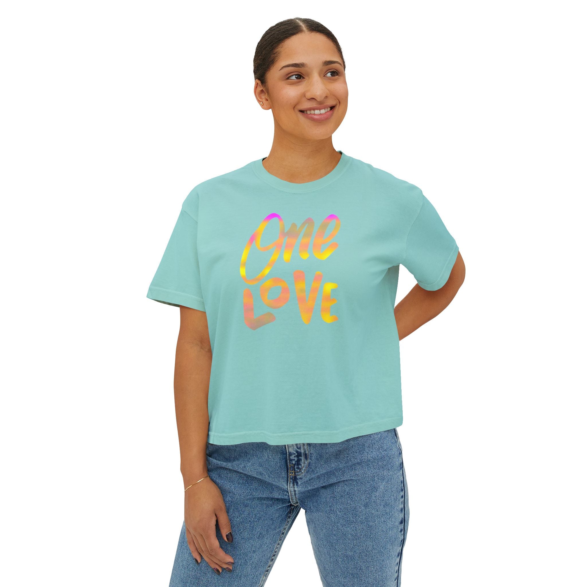 One Love Boxy Tee — Women's Crop Graphic T-Shirt