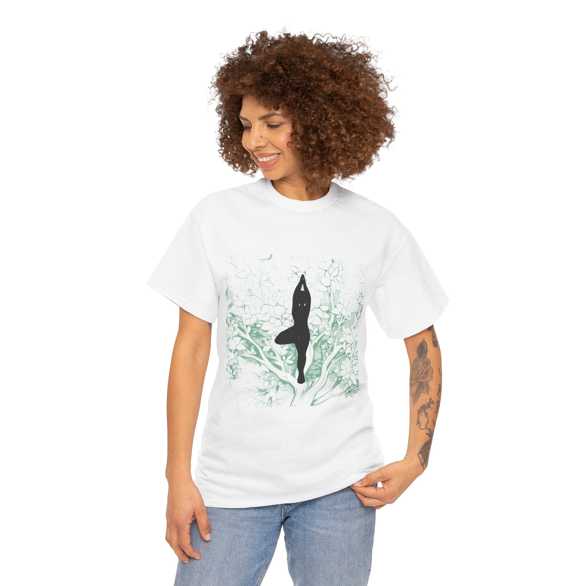 Tree Pose Heavy Cotton Tee - Serene Nature Vibes