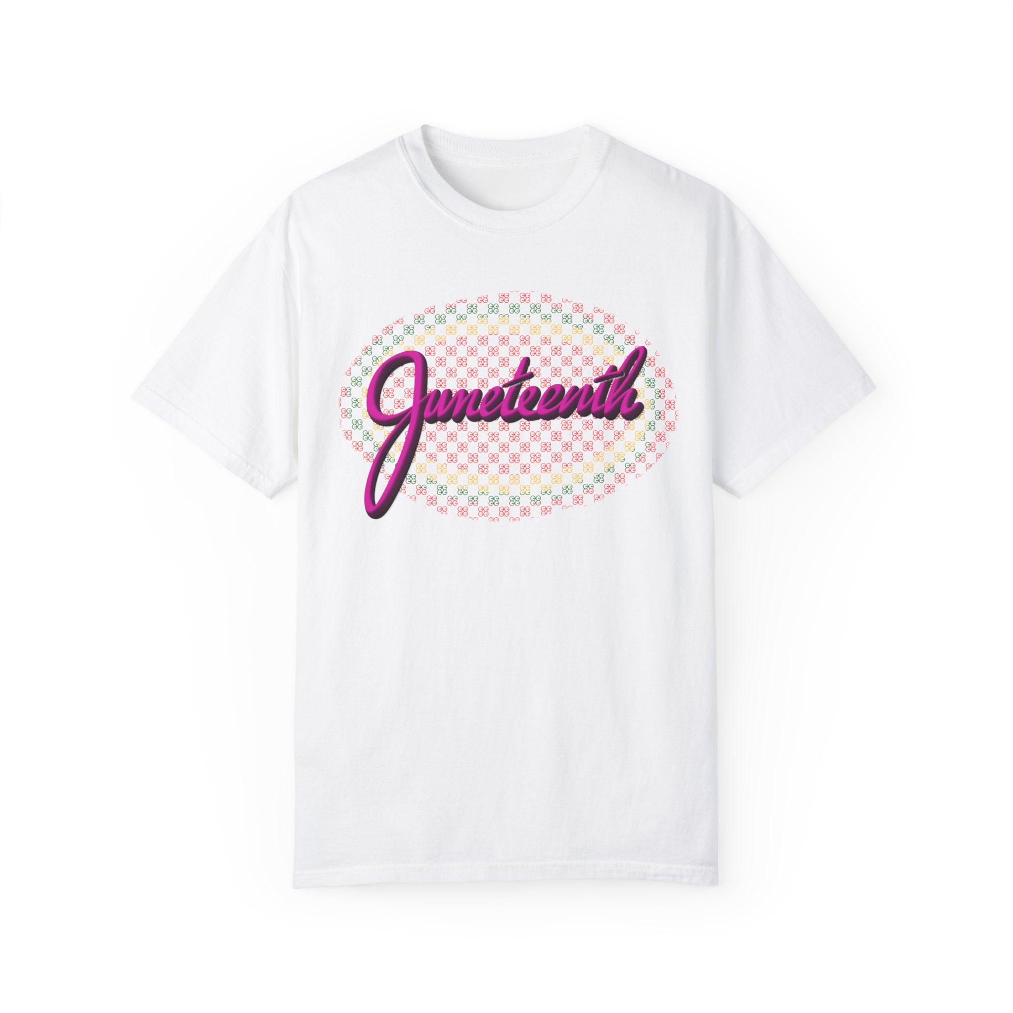 JUNETEENTH WITH PINK SCRIPT Unisex Garment-Dyed T-shirt