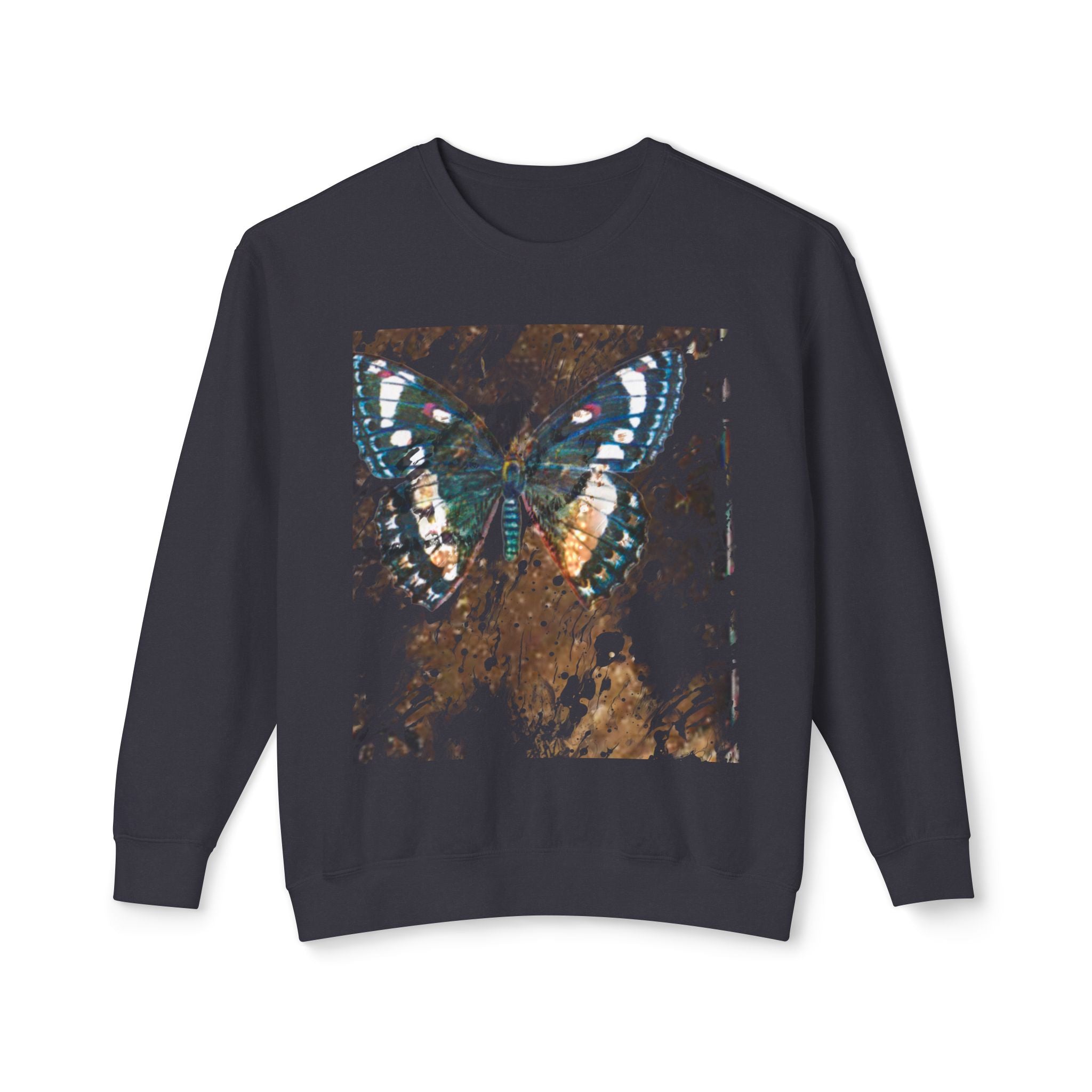 Butterfly Print Unisex Lightweight Crewneck Sweatshirt - Nature-Inspired Style for Everyday Wear
