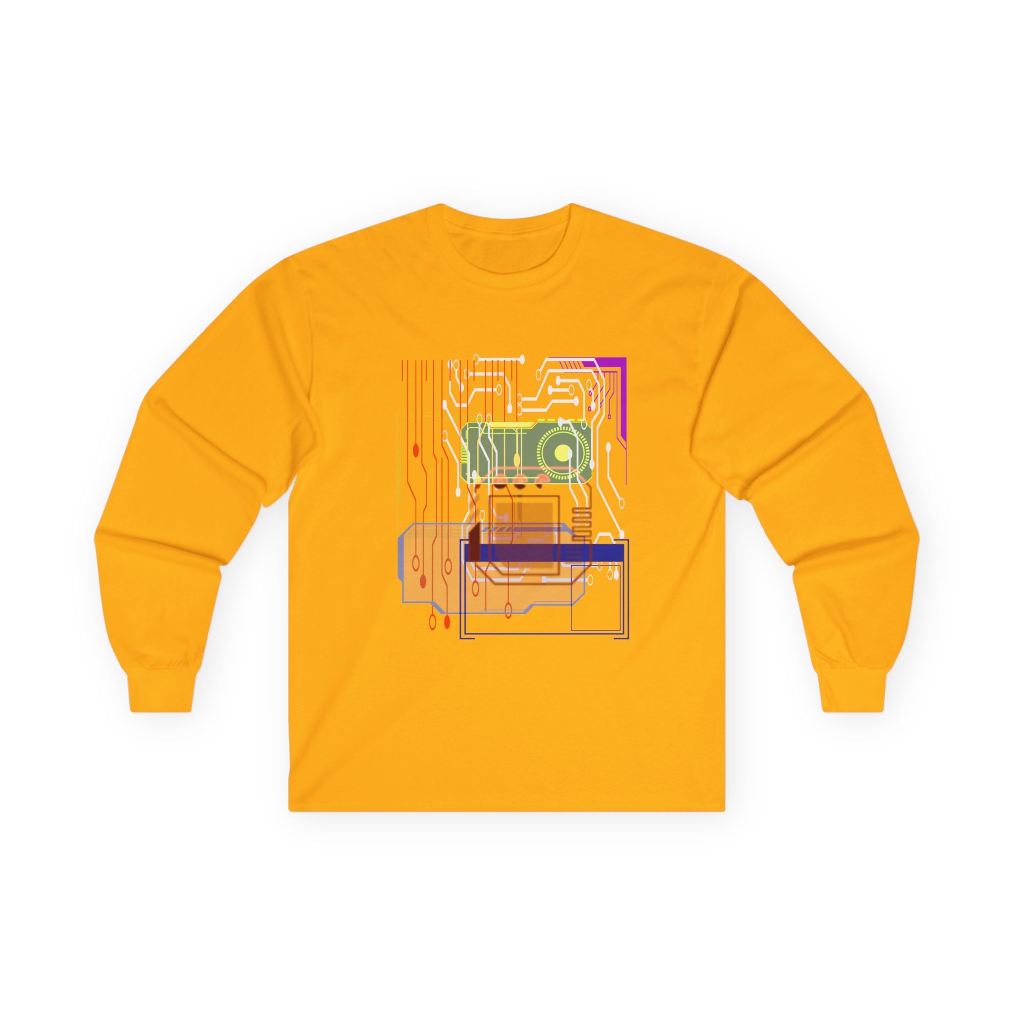Tech-Inspired Unisex Long Sleeve Tee - Cyber Circuit Design