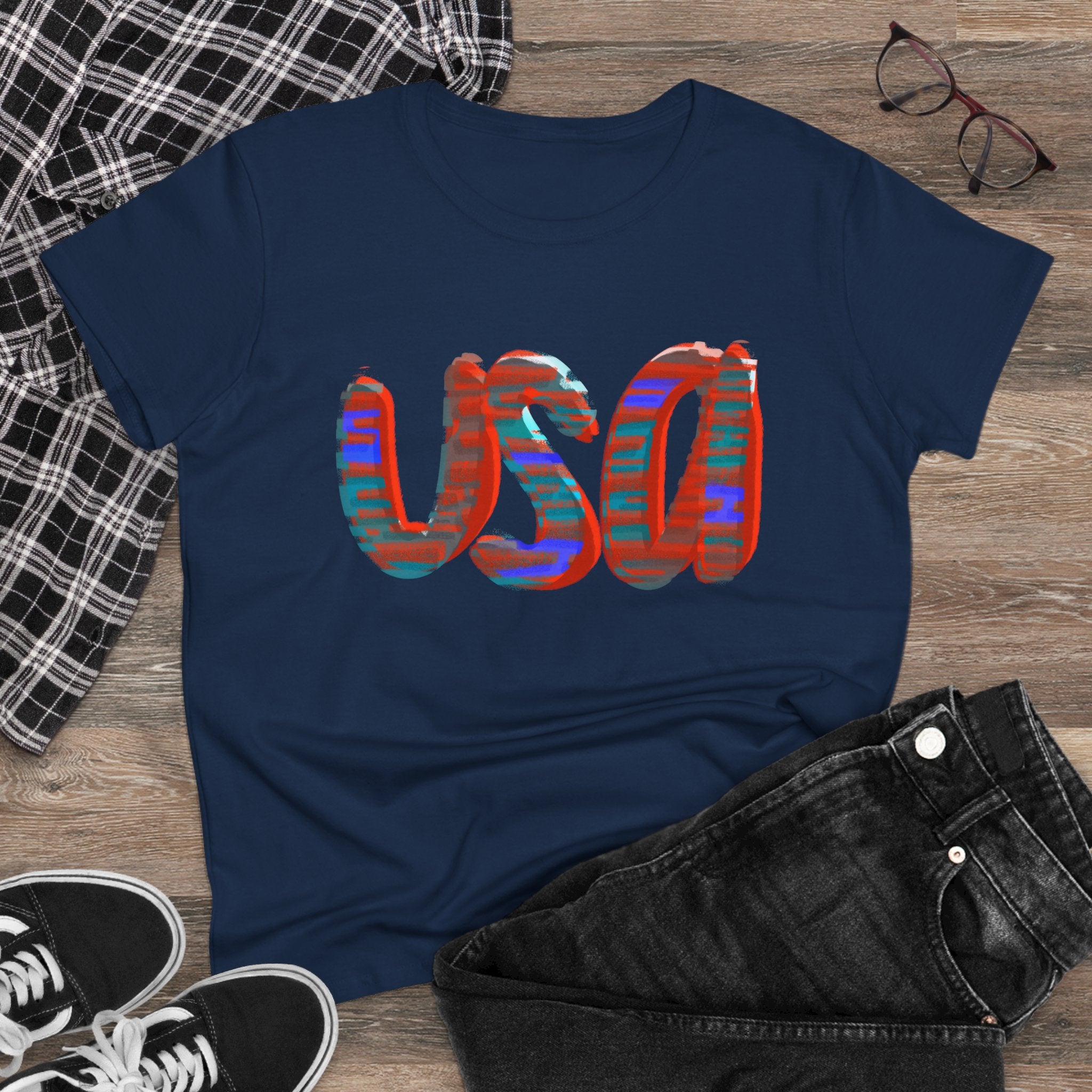 Women's USA Graphic Tee, Casual Summer Shirt, Independence Day Top, Gift for Patriots, Trendy Everyday Wear