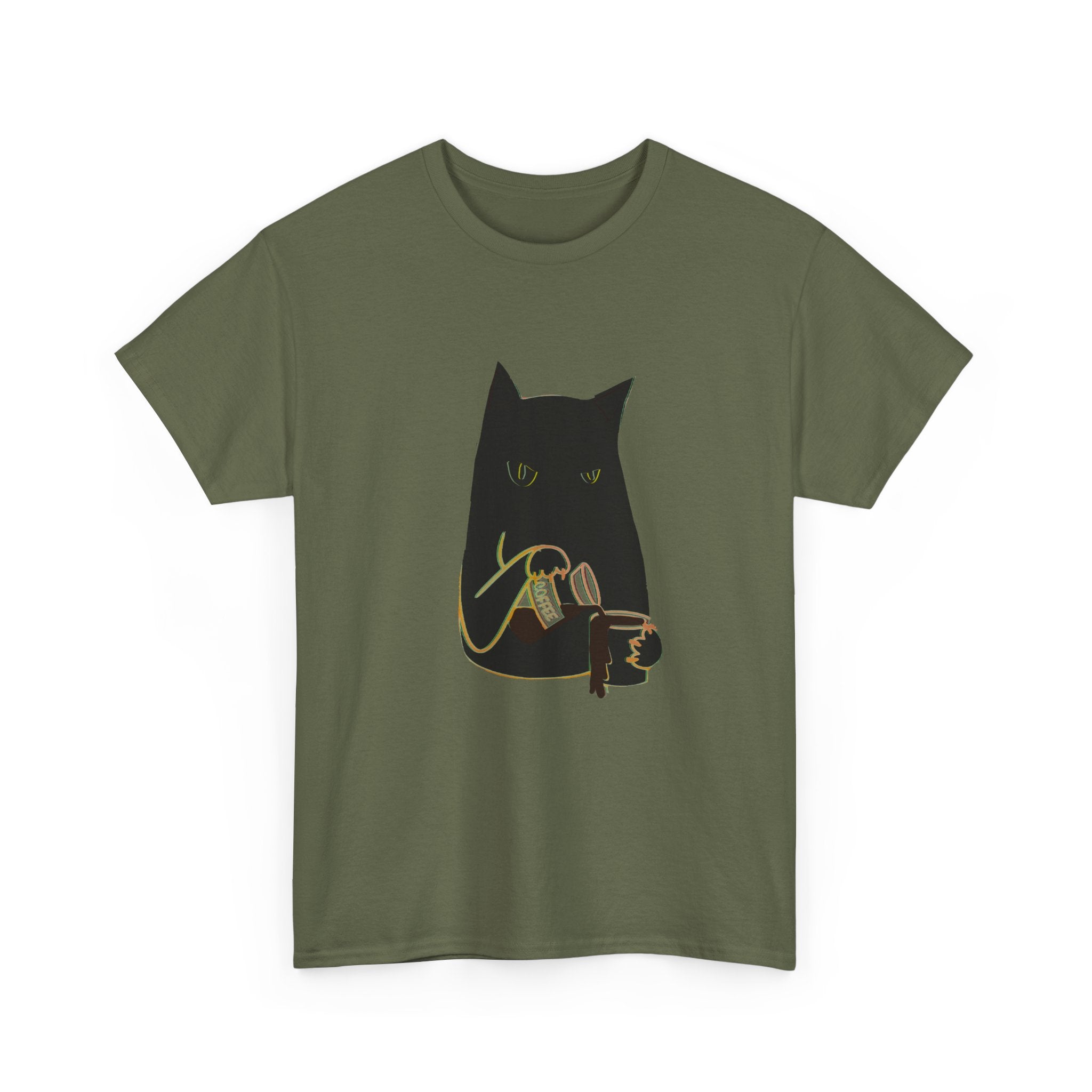 BLACK CAT BLACK COFFEE Unisex Heavy Cotton Tee
