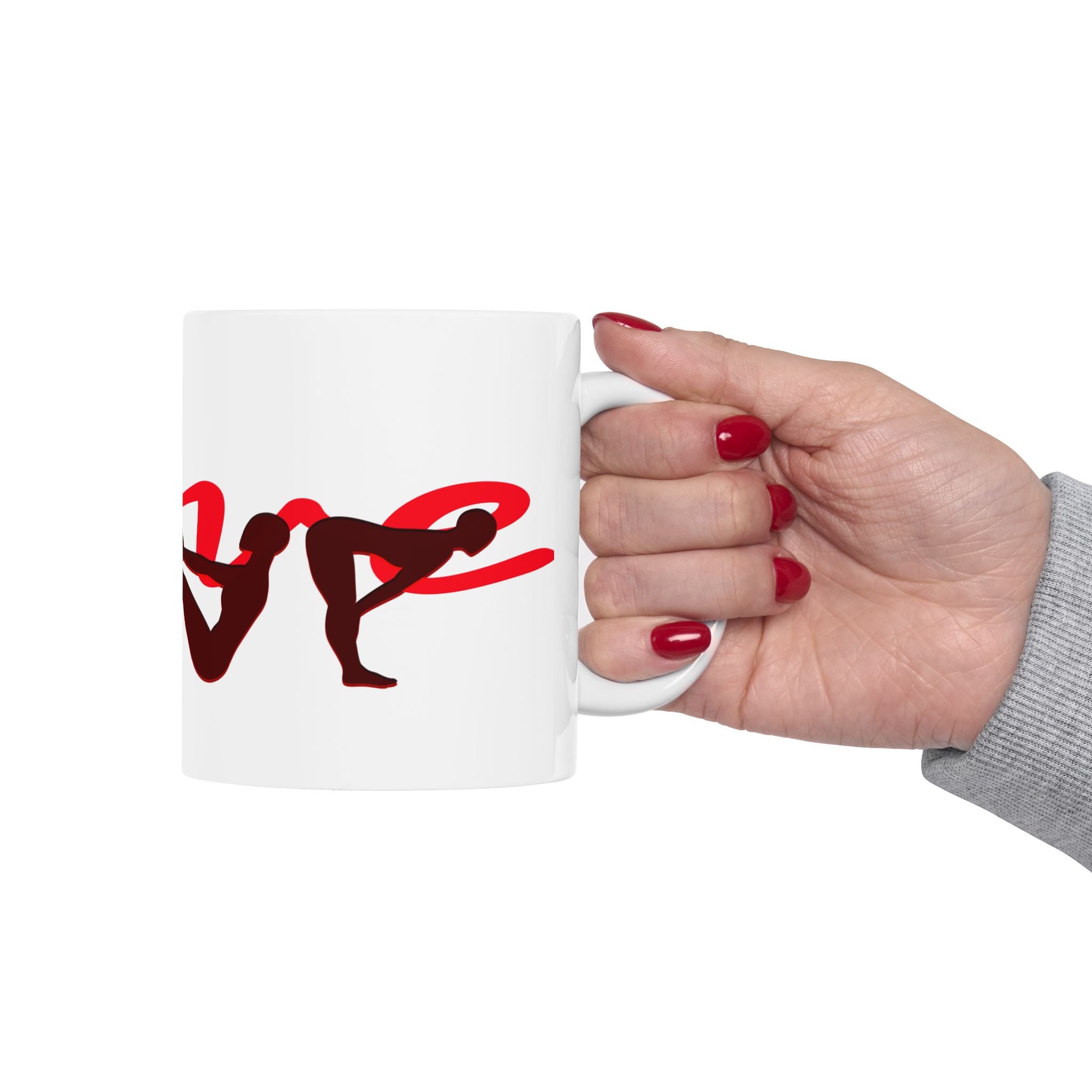 Yoga Love Ceramic Mug — Red Script Mindfulness Coffee Cup (11oz)