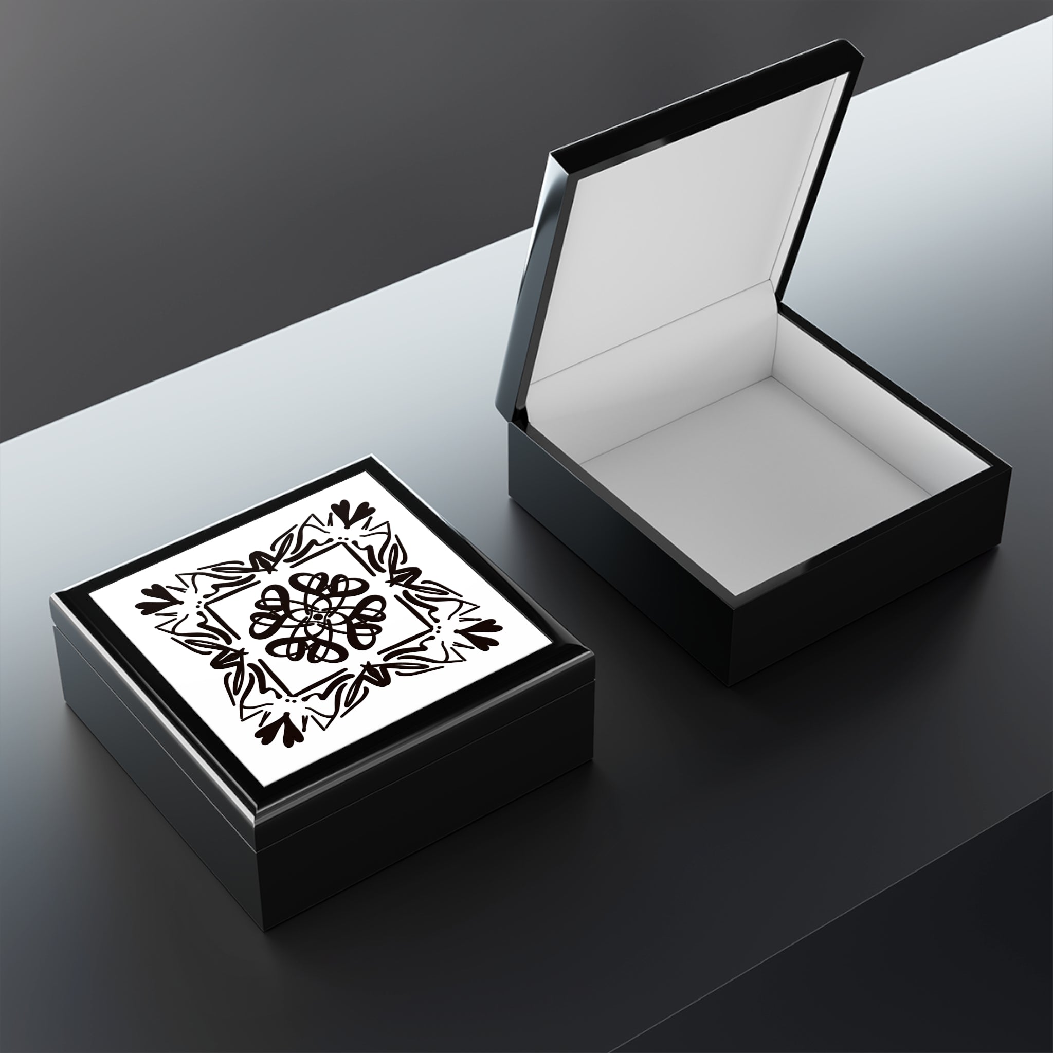 Elegant Black and White Jewelry Box with Floral Design - Perfect Gift for Birthdays and Anniversaries