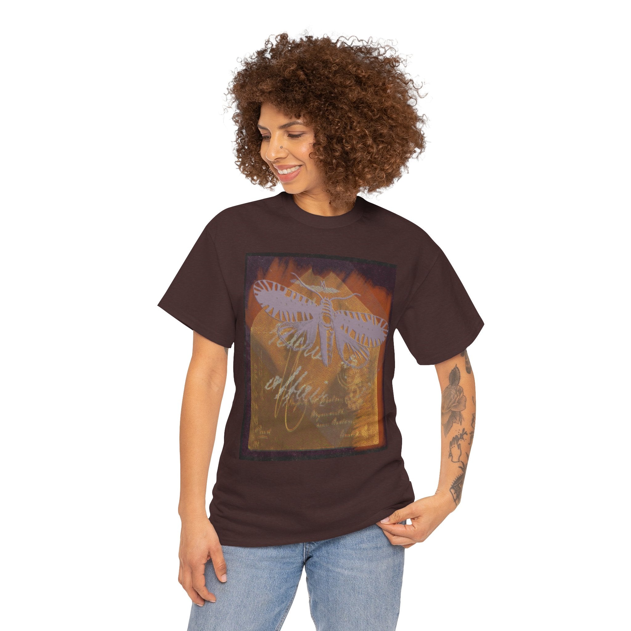 Bohemian Moth Design Unisex Heavy Cotton Tee - Nature Inspired Graphic T-Shirt