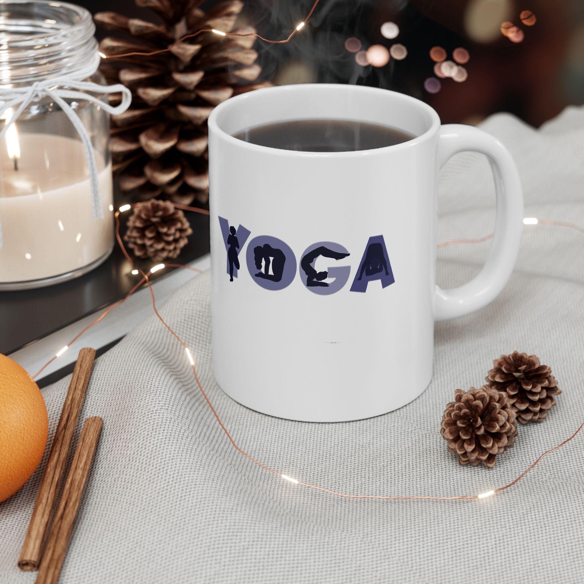 Yoga Asana Ceramic Mug — Hand-Drawn Pose Design (11oz)
