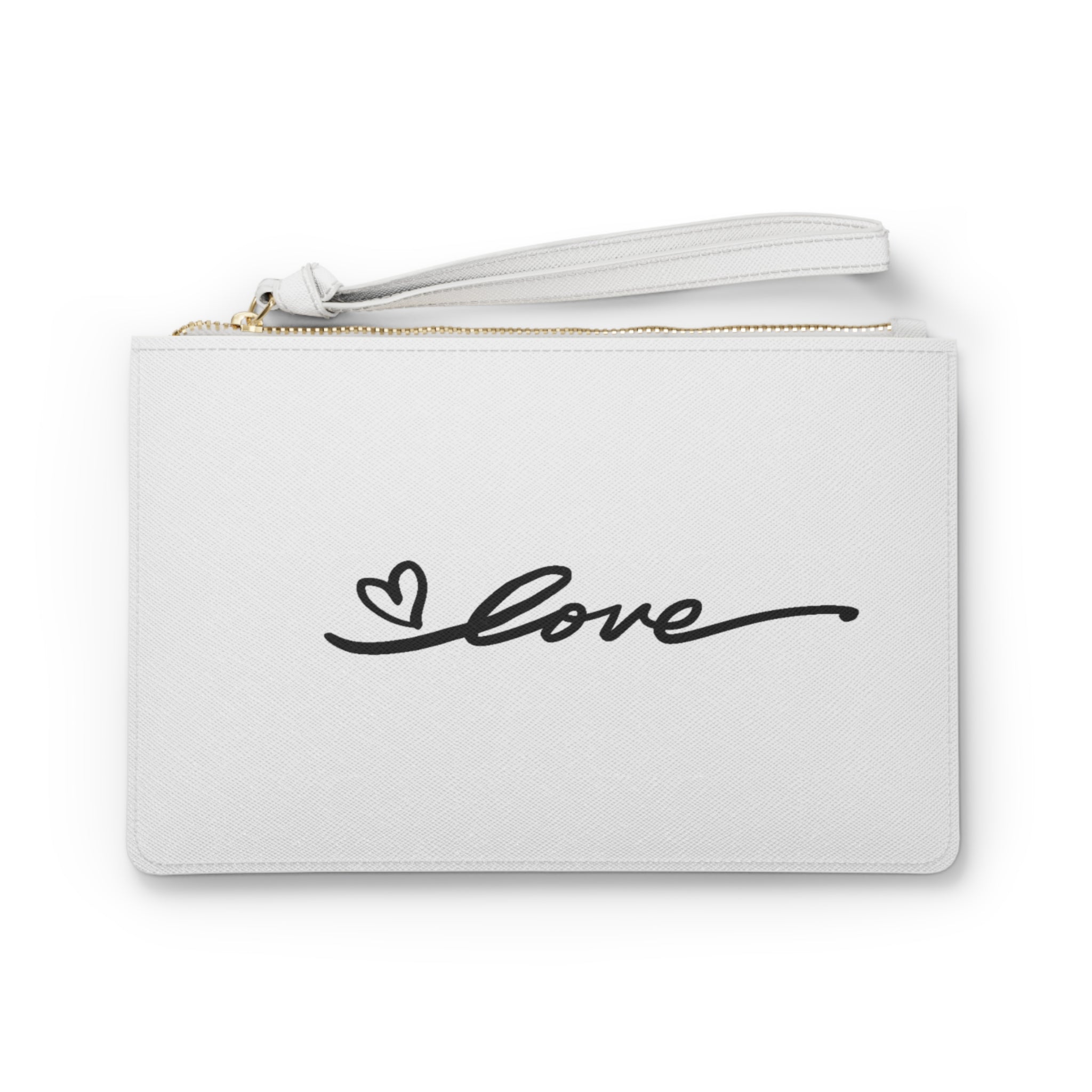White 'LOVE' Wristlet Clutch — Minimal Heart Script Bag for Gifts & Valentine’s