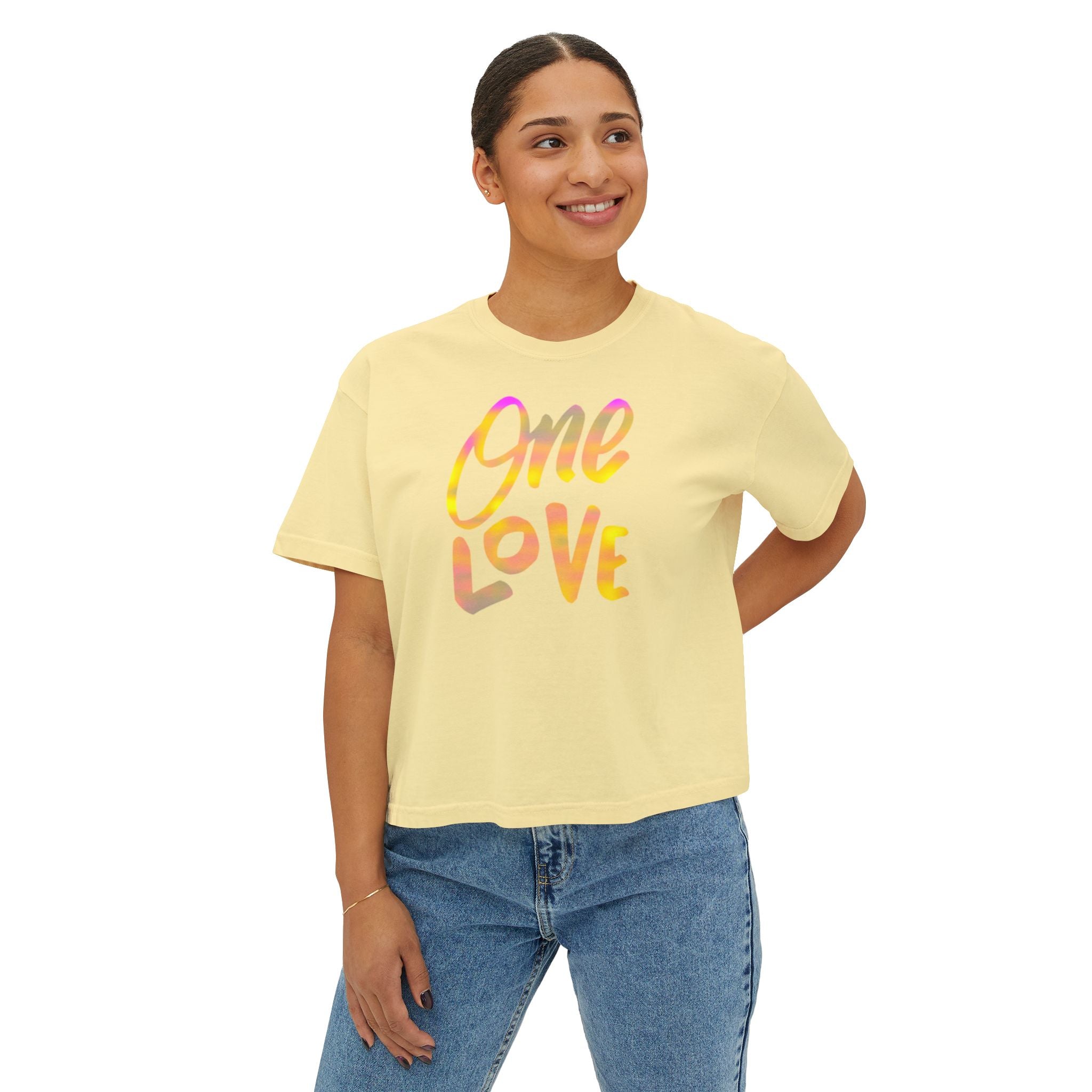 One Love Boxy Tee — Women's Crop Graphic T-Shirt