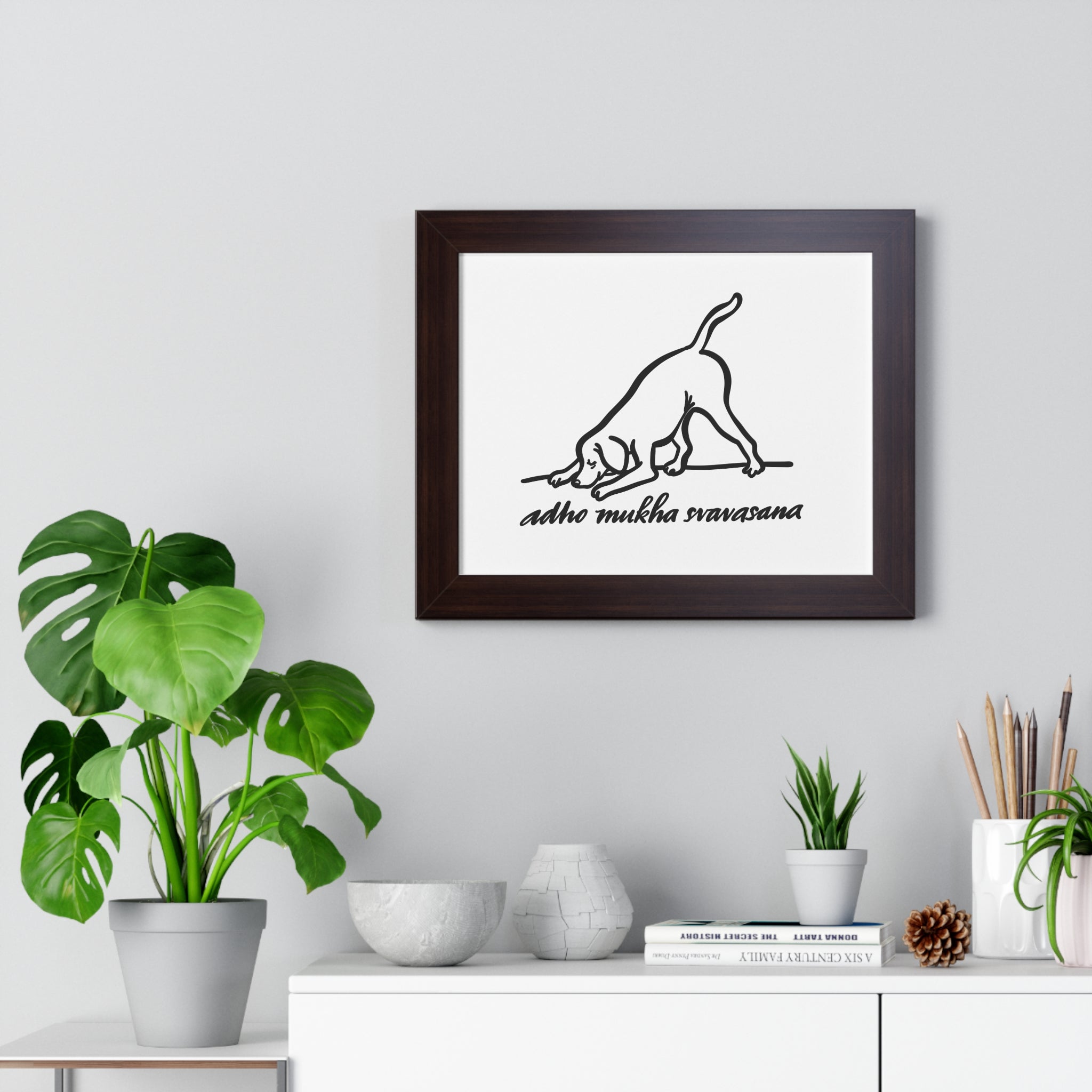 Framed Horizontal Poster - Adho Mukha Svanasana Dog Art for Pet Lovers