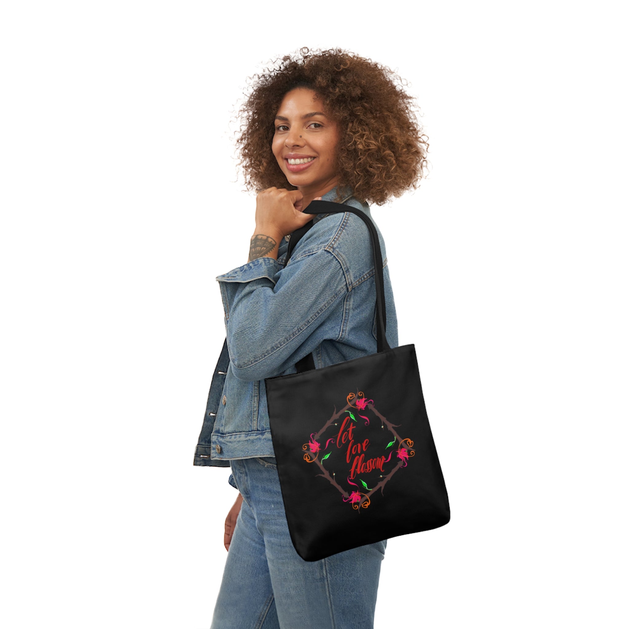 LET LOVE BLOSSOM Canvas Tote Bag, 5-Color Straps