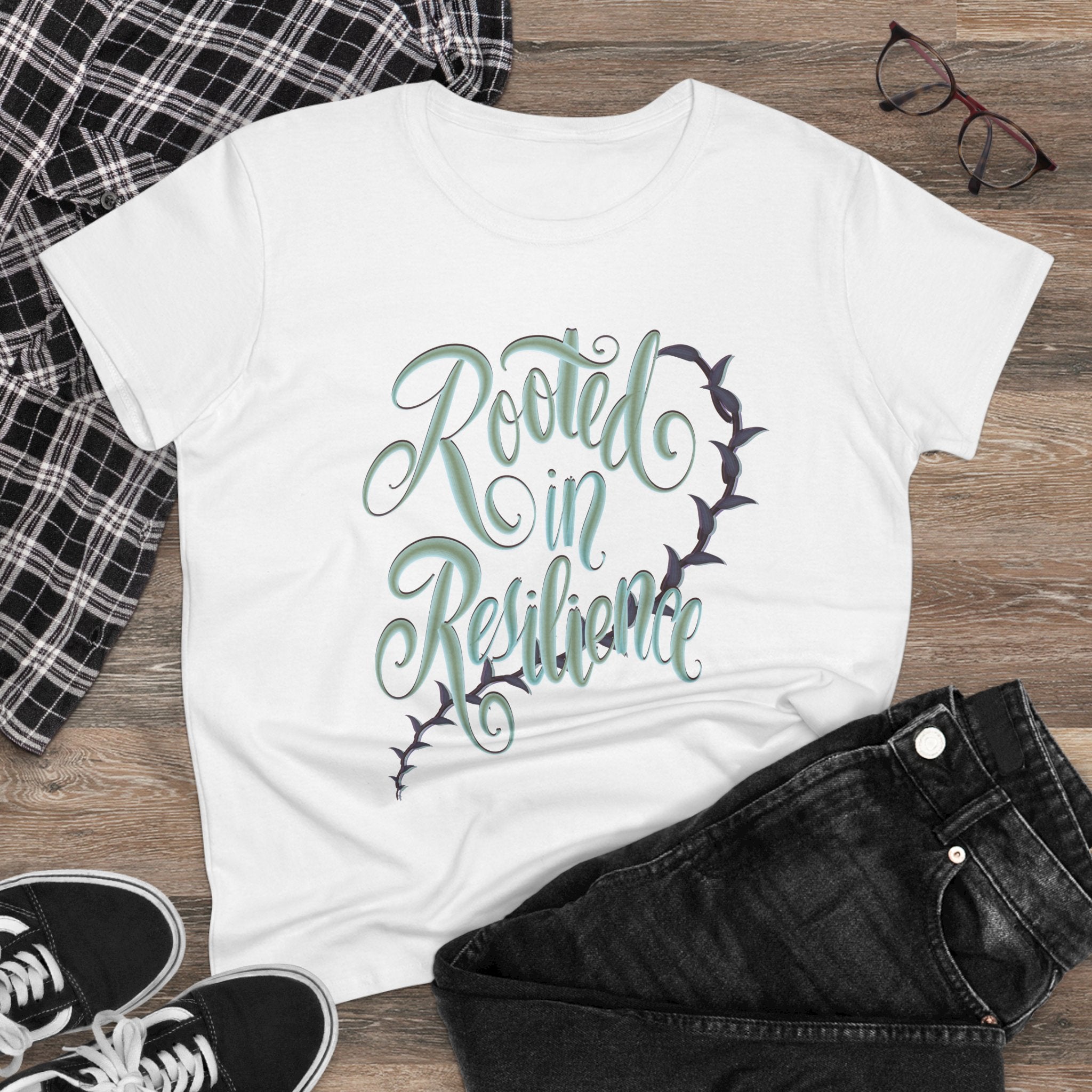 Rooted in Resilience Women's Midweight Cotton Tee - Inspirational Apparel for Strength and Empowerment