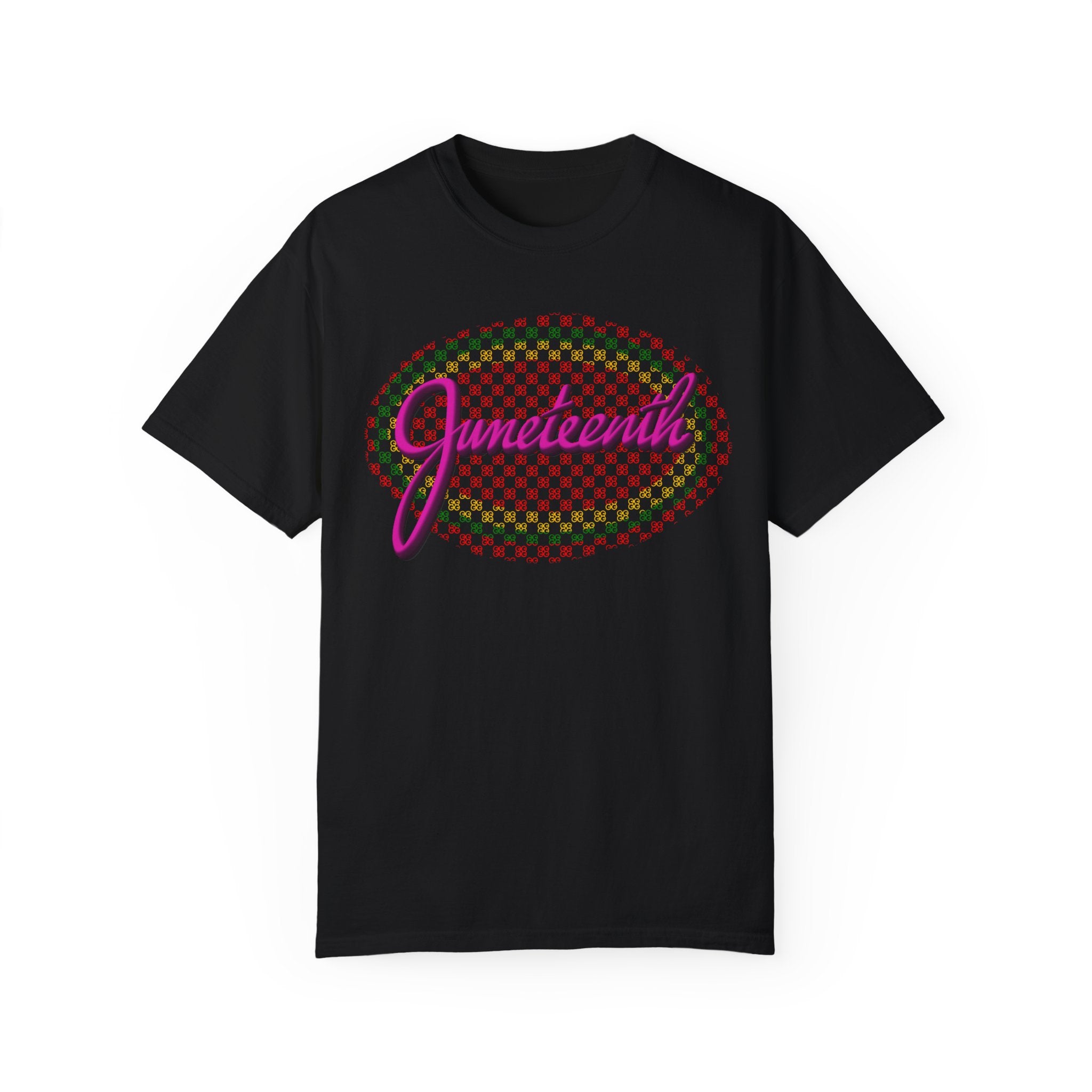 JUNETEENTH WITH PINK SCRIPT Unisex Garment-Dyed T-shirt