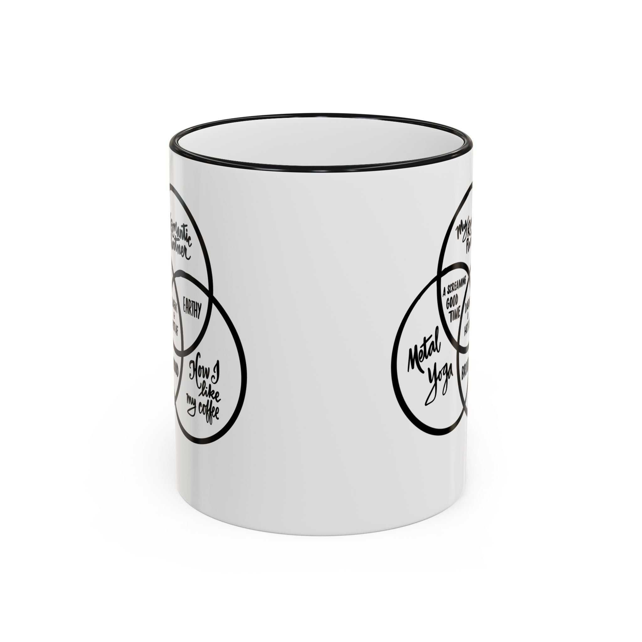 Metal Yoga Venn Diagram Mug — Funny Coffee Lover Accent Rim & Handle Mug (11oz/15oz)