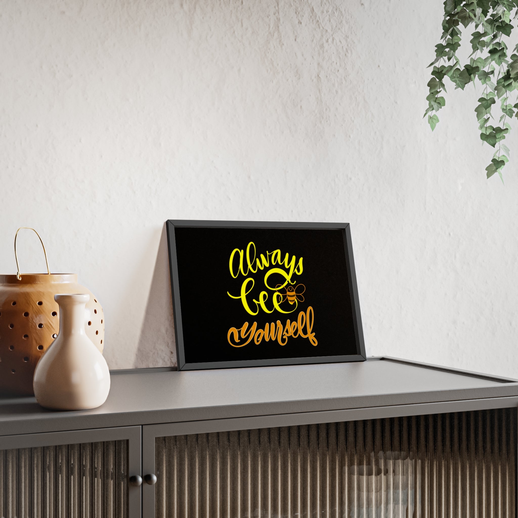 Inspirational Bee Quote Poster with Wooden Frame - "Always Bee Yourself"