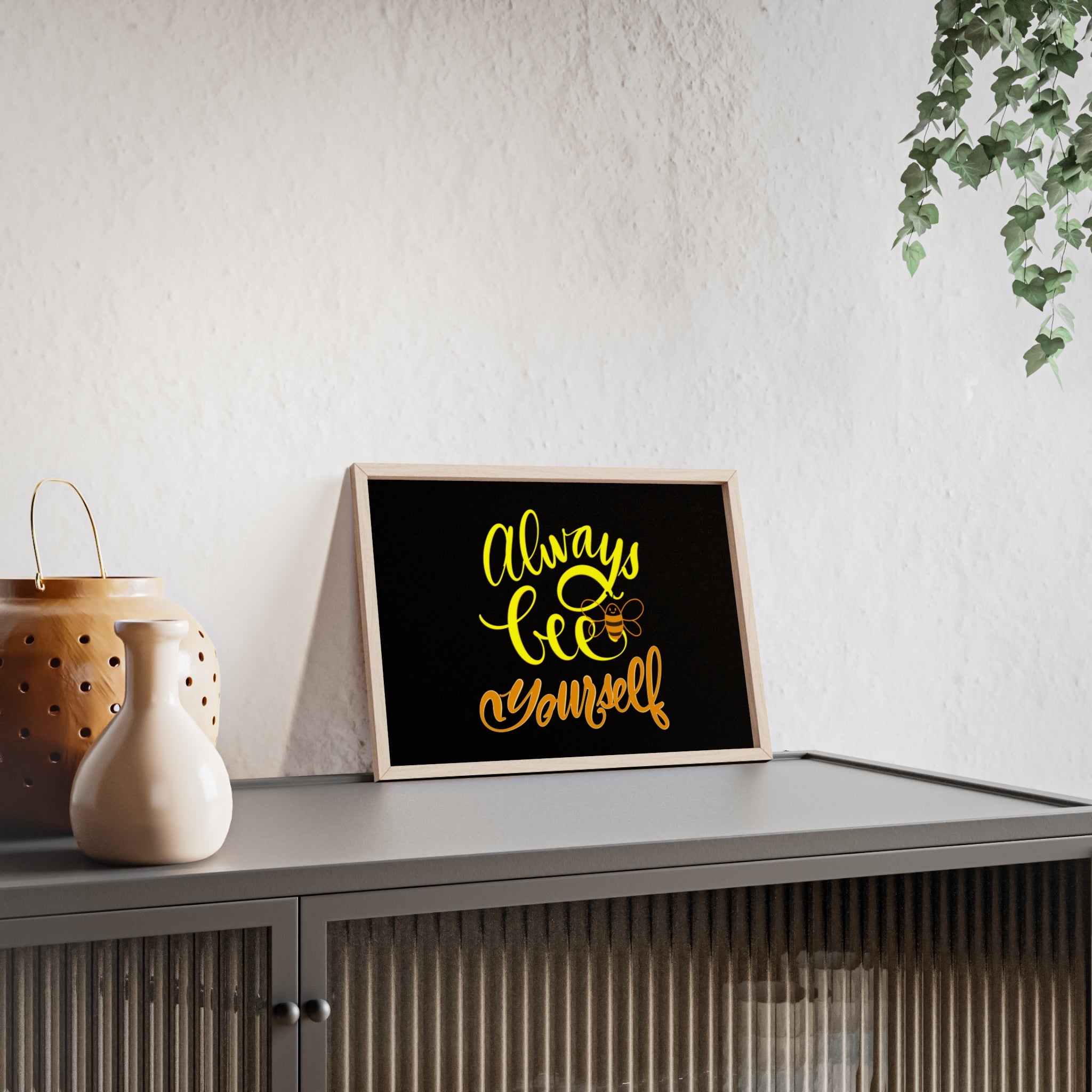 Inspirational Bee Quote Poster with Wooden Frame - "Always Bee Yourself"